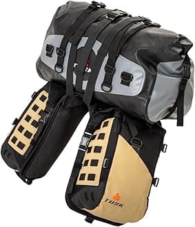 TUSK Highland X2 Rackless Luggage System w/Medium Dry Duffel Tail Bag Standard Heat Shield Black/Tan