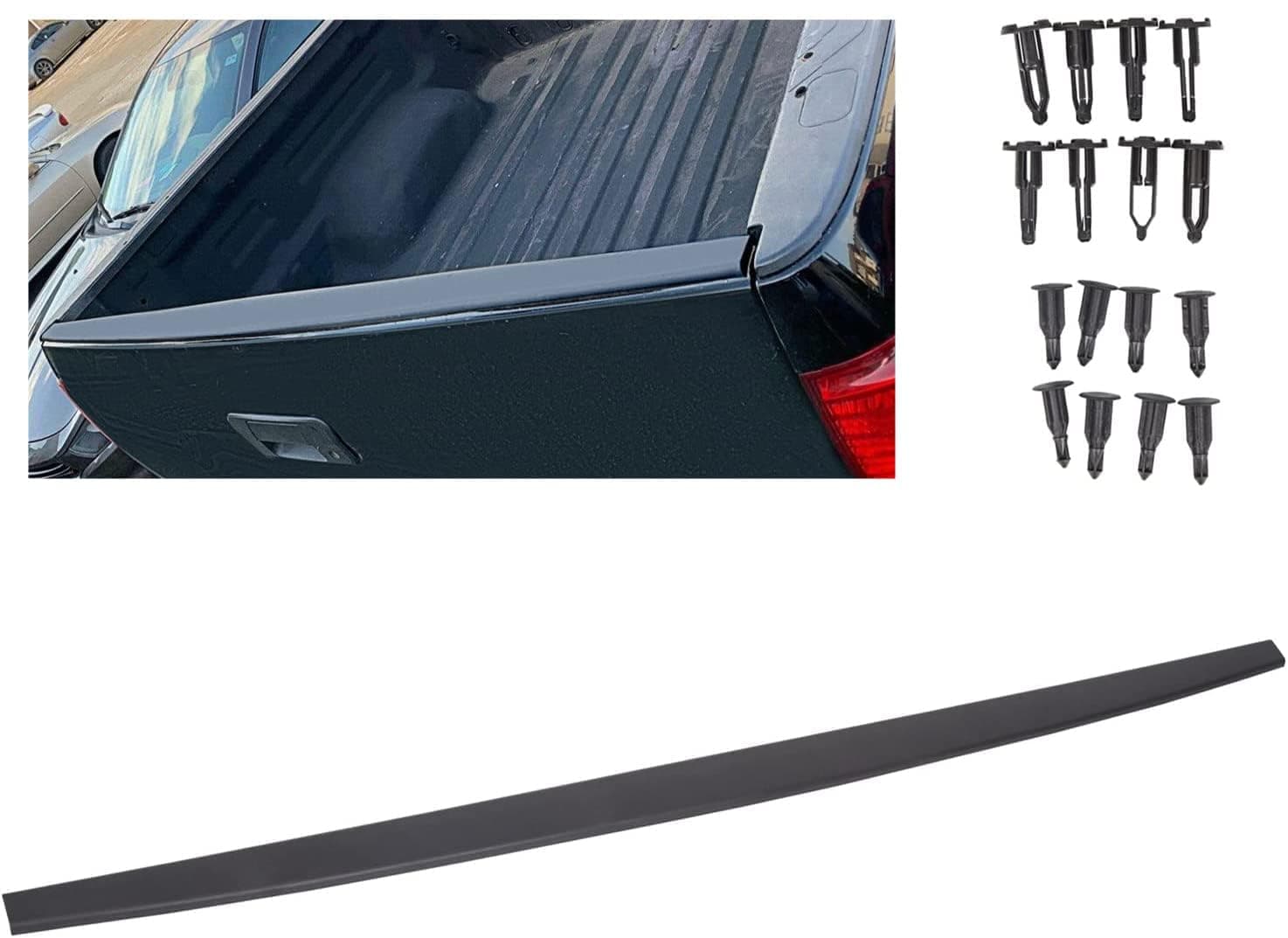 ECOTRIC Tailgate Molding Cap Top Cover Compatible with 2007-2013 Toyota Tundra Tailgate Spoiler Protector W/Retainers Replacement for TO1904101 65717-0C051 Black