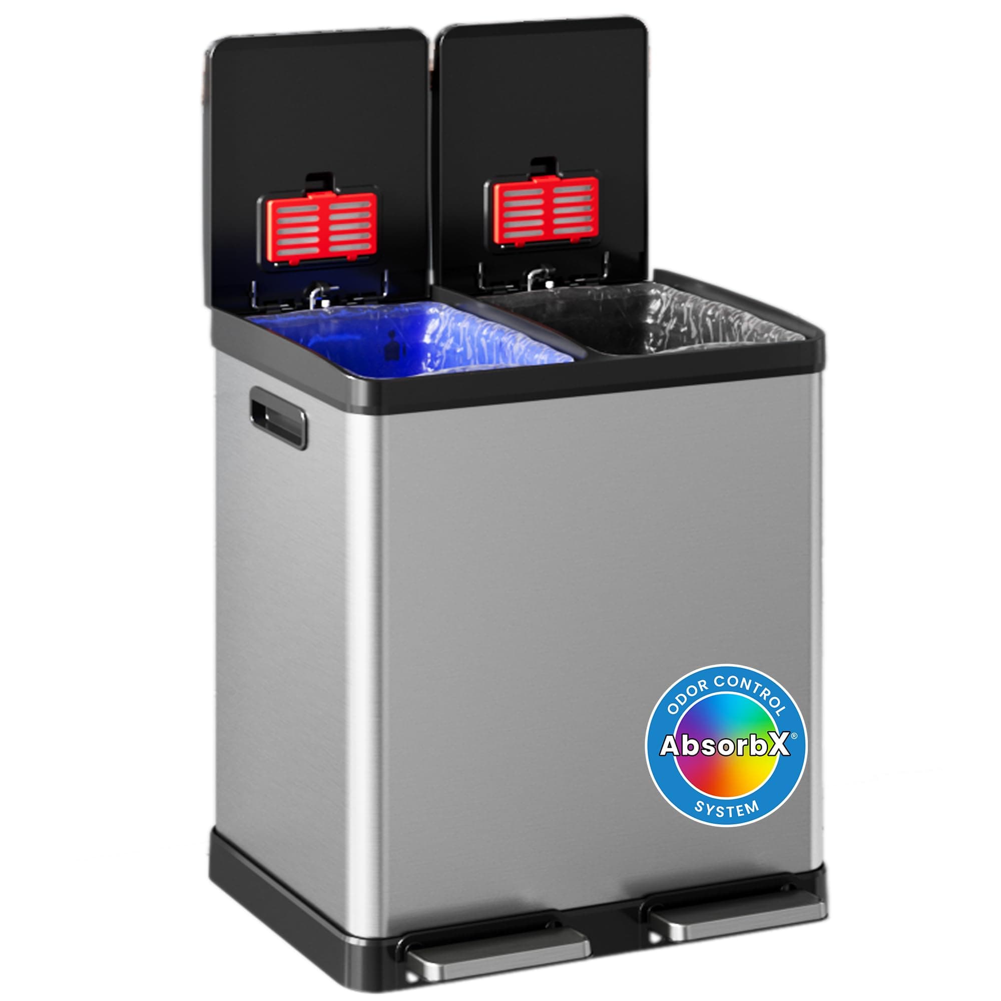 Itouchless Kitchen Dual Step Trash Can & Recyclebin, Stainlesssteel, Includes 2 X 8 Gallon (30L) Removable Inner Buckets, Soft Close Lid And Airtight, For Home, Office, Business, 16 Gallon / 61 Liter