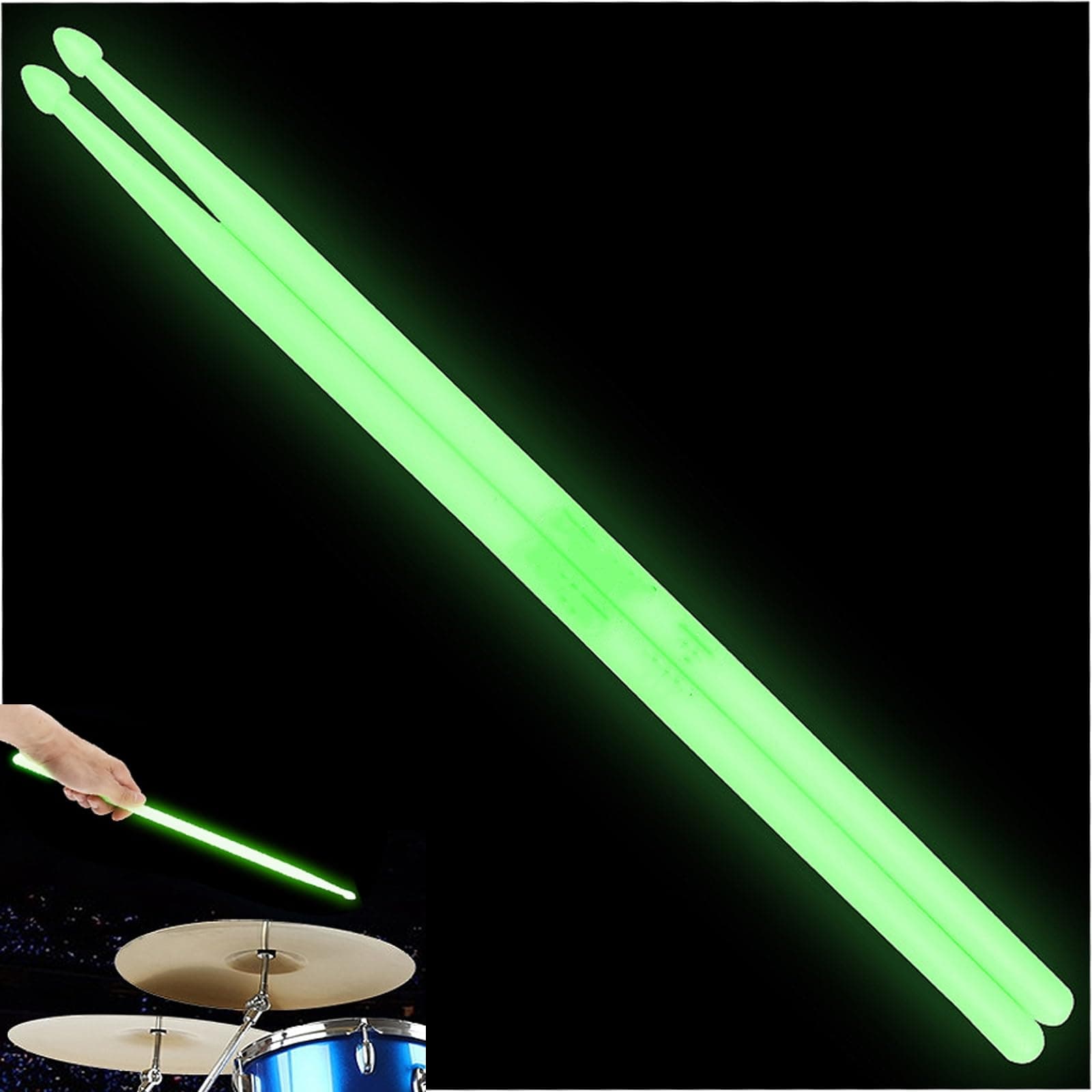 5A Luminous Light Up Drum Sticks, Luminous Light Up Drumsticks, Bright Luminous Glow in The Dark Drumsticks, Bright Light Up Drum Sticks (Green) (Green)
