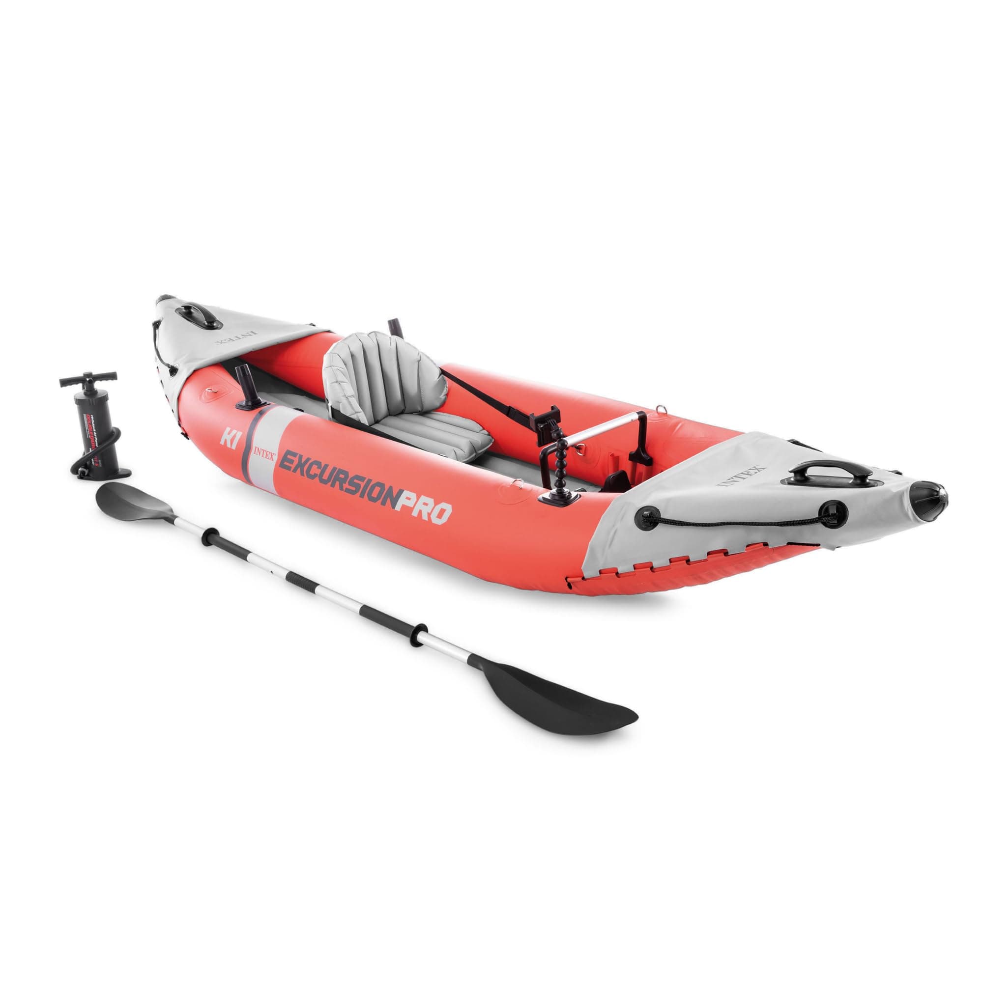 INTEX 68303EP Excursion Pro K1 Inflatable Kayak Set: Includes Deluxe 86in Kayak Paddles and High-Output Pump – SuperTough PVC – Adjustable Bucket Seat – 1-Person – 220lb Weight Capacity