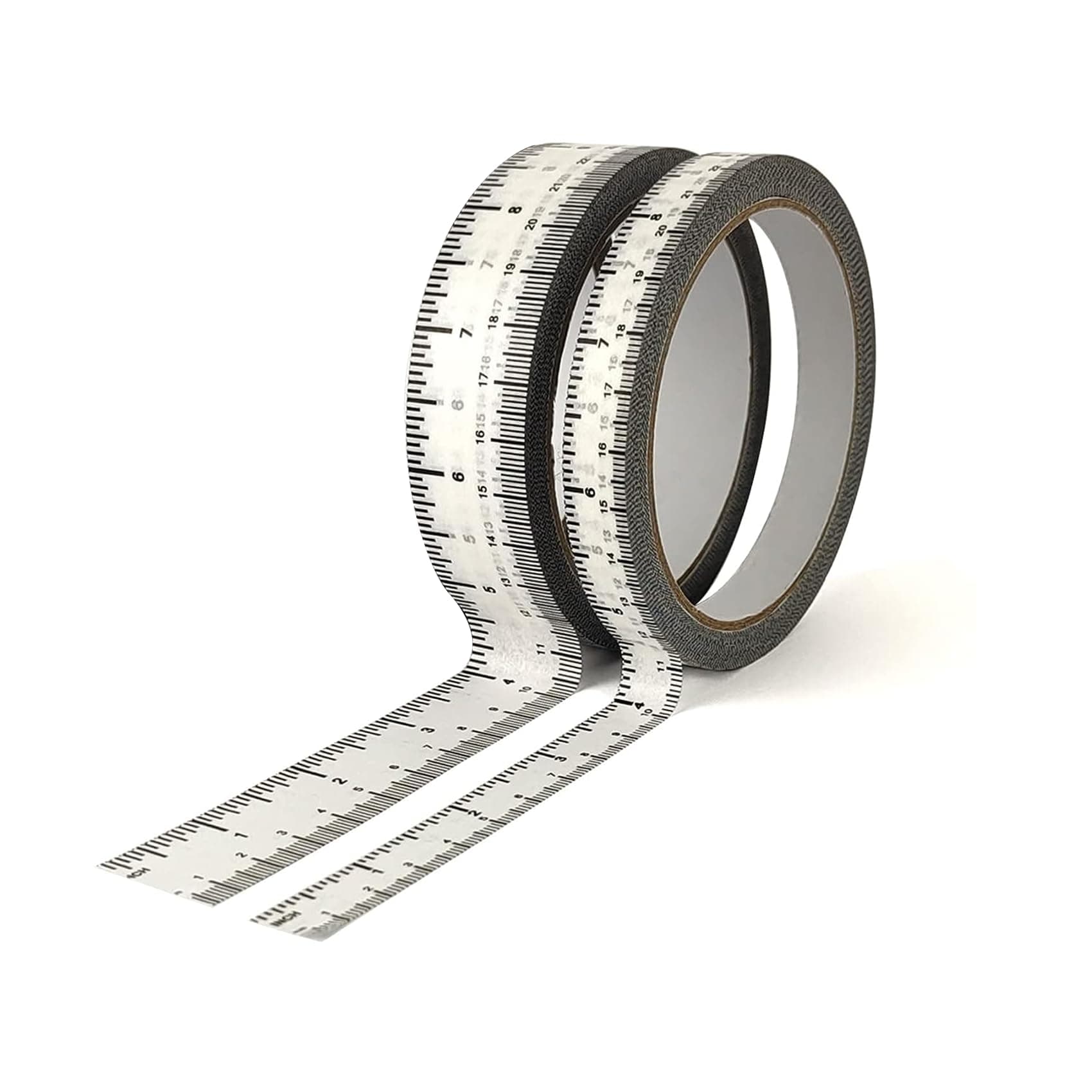 2 Pack Ruler Tape 1/2, 1 inch No Gap Masking Tape Measure, Repeating 12inch Imprint Adhesive Tape Measure, No Residue & Waterproof Ruler Tape for Painting, Sewing & DIY (White)