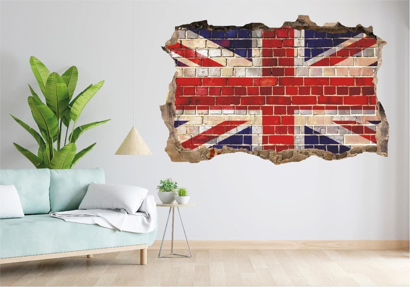 Wall Murals Online Ltd Union Jack Graffiti Brick Wall Sticker Wall Decor Mural Great Britain Flag Wall Art Decal (15194918) (120cm x 80cm)