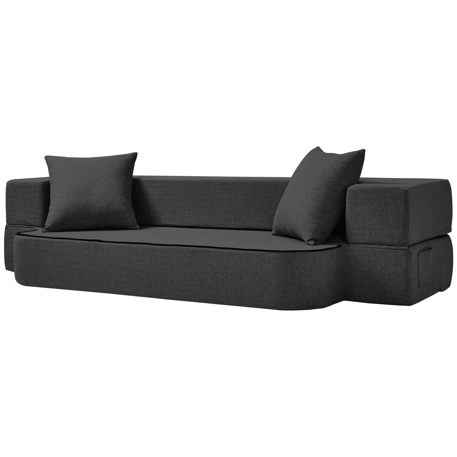 SUYOLS 2-in-1 Folding Sofa Bed with Pillows - Folding Chair Floor Couch & Sleeping Mattress - Washable Cover & Memory Foam Sleeper Chair for Living Room/Guest Room/Apartment/Loft, Dark Gray, Twin XL