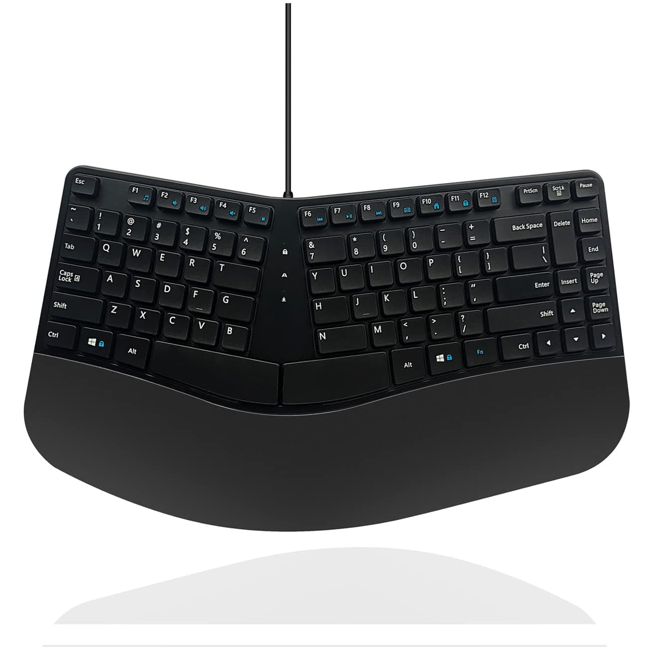 M MC Saite MCSaite Wired USB Compact Ergonomic Keyboard - Split Keyboard with Cushioned Wrist and Palm Support - 15.9x8.66x1.18 inches - Black - US English