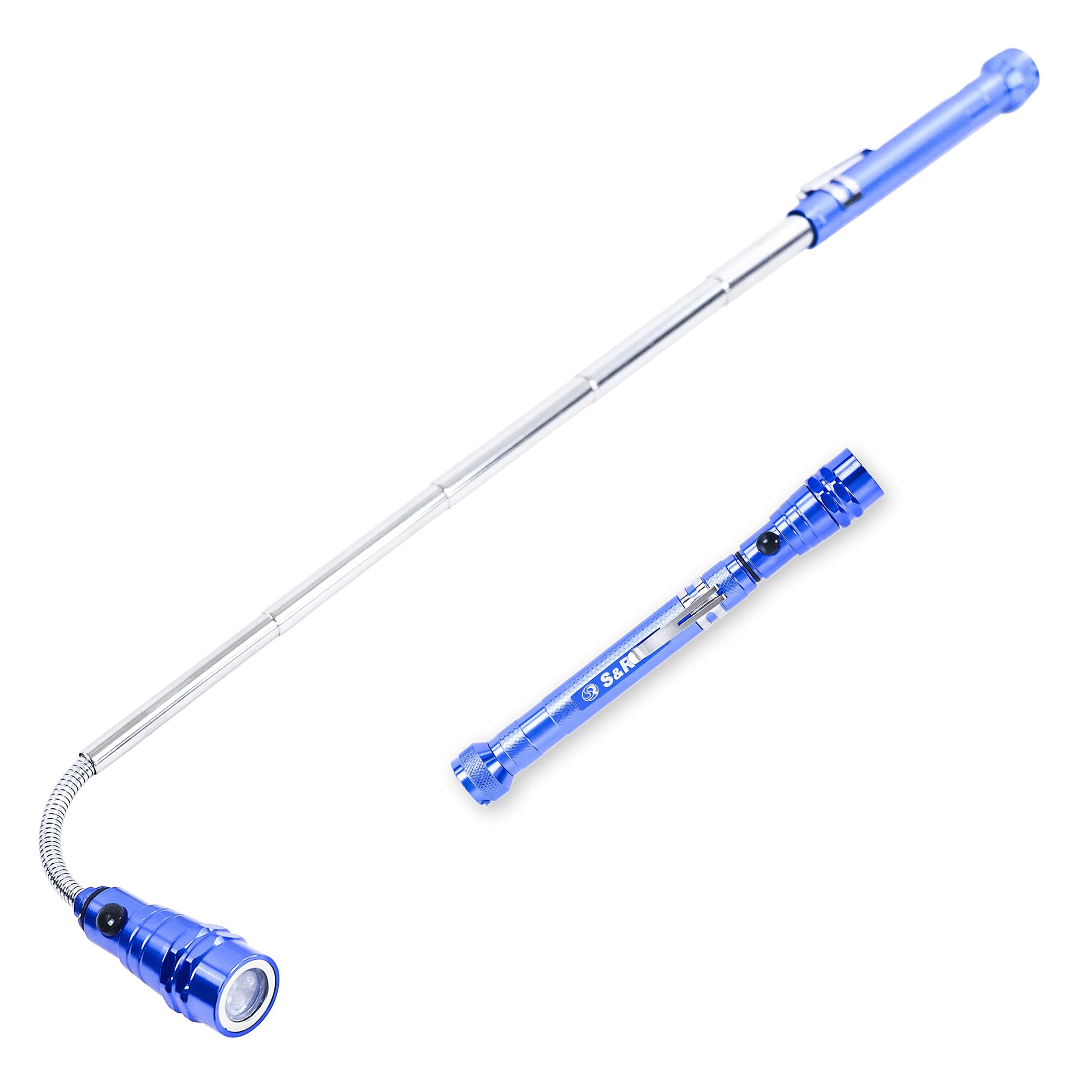 S&R Mini Flexible Magnetic Flashlight with 3 LEDs, 175-582mm Extendable – Magnetic Pick-Up Head Tool for DIY, Car Repair, Camping