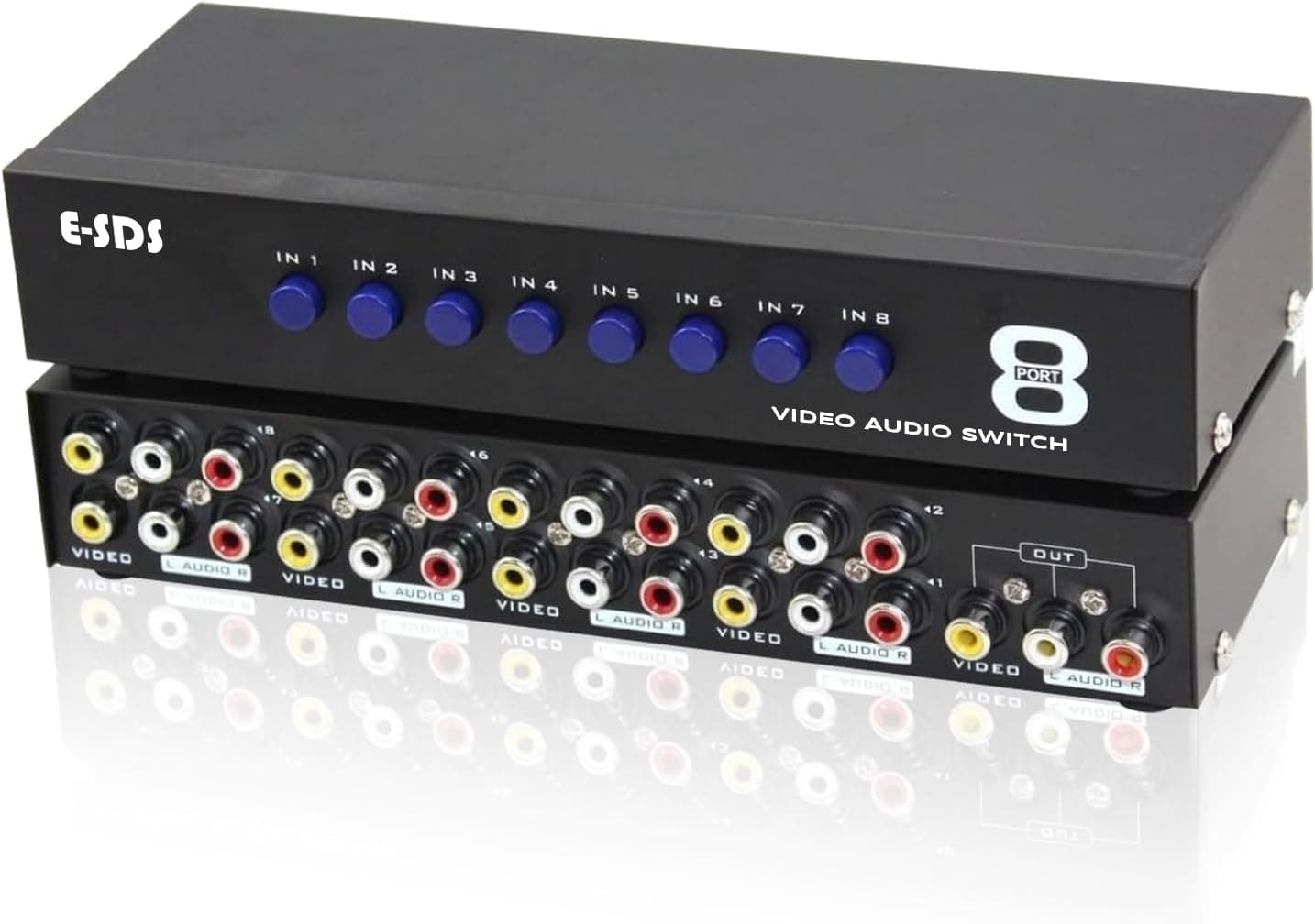 E-SDS 8-Way RCA Switch AV Switcher 8 in 1 Out Composite Video L/R Audio Selector Box for DVD STB Game Consoles
