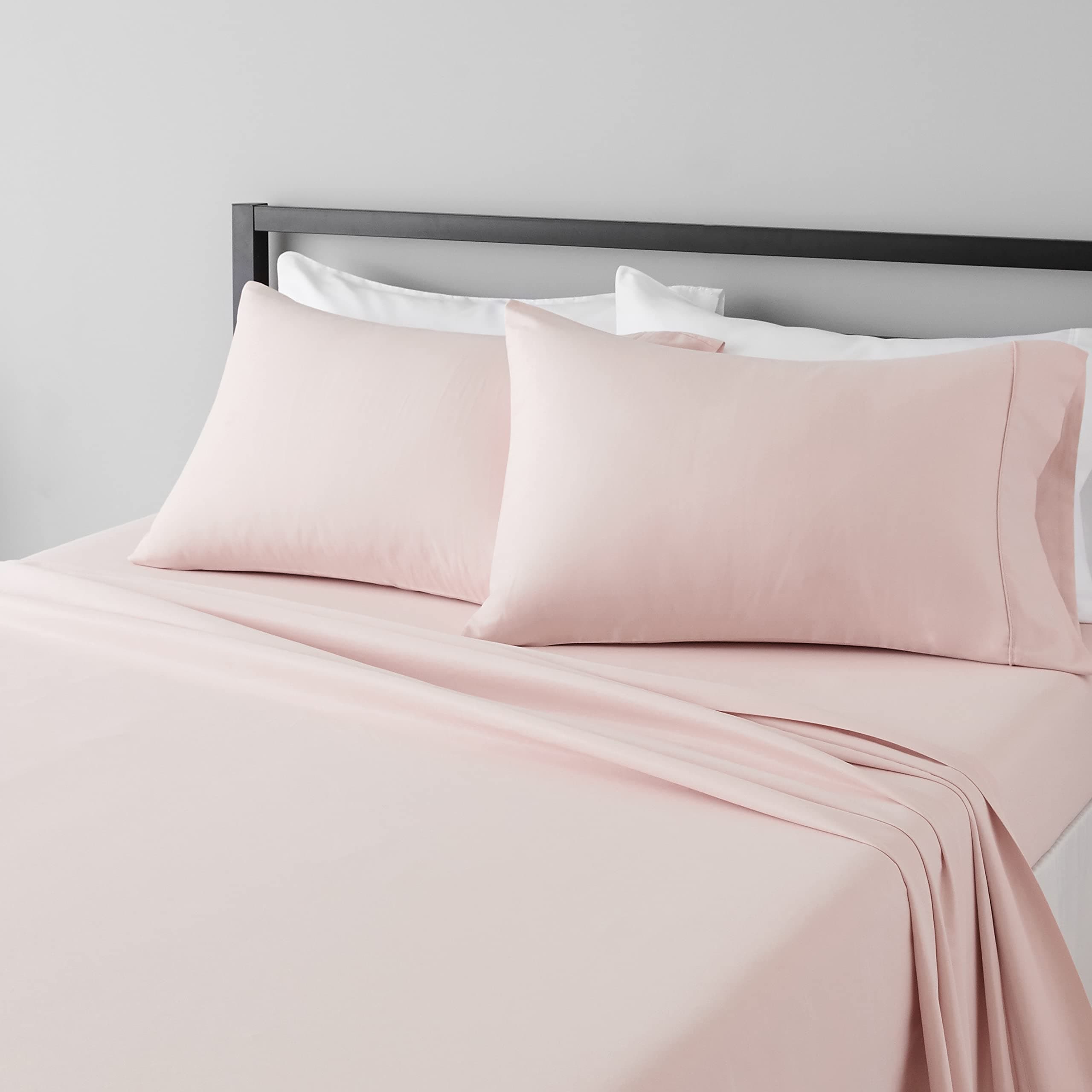 Amazon Basics Lightweight Super Soft Easy Care Microfiber 4-Piece Bed Sheet Set with 35.56 CM Deep Pockets, King, Blush Pink, Solid