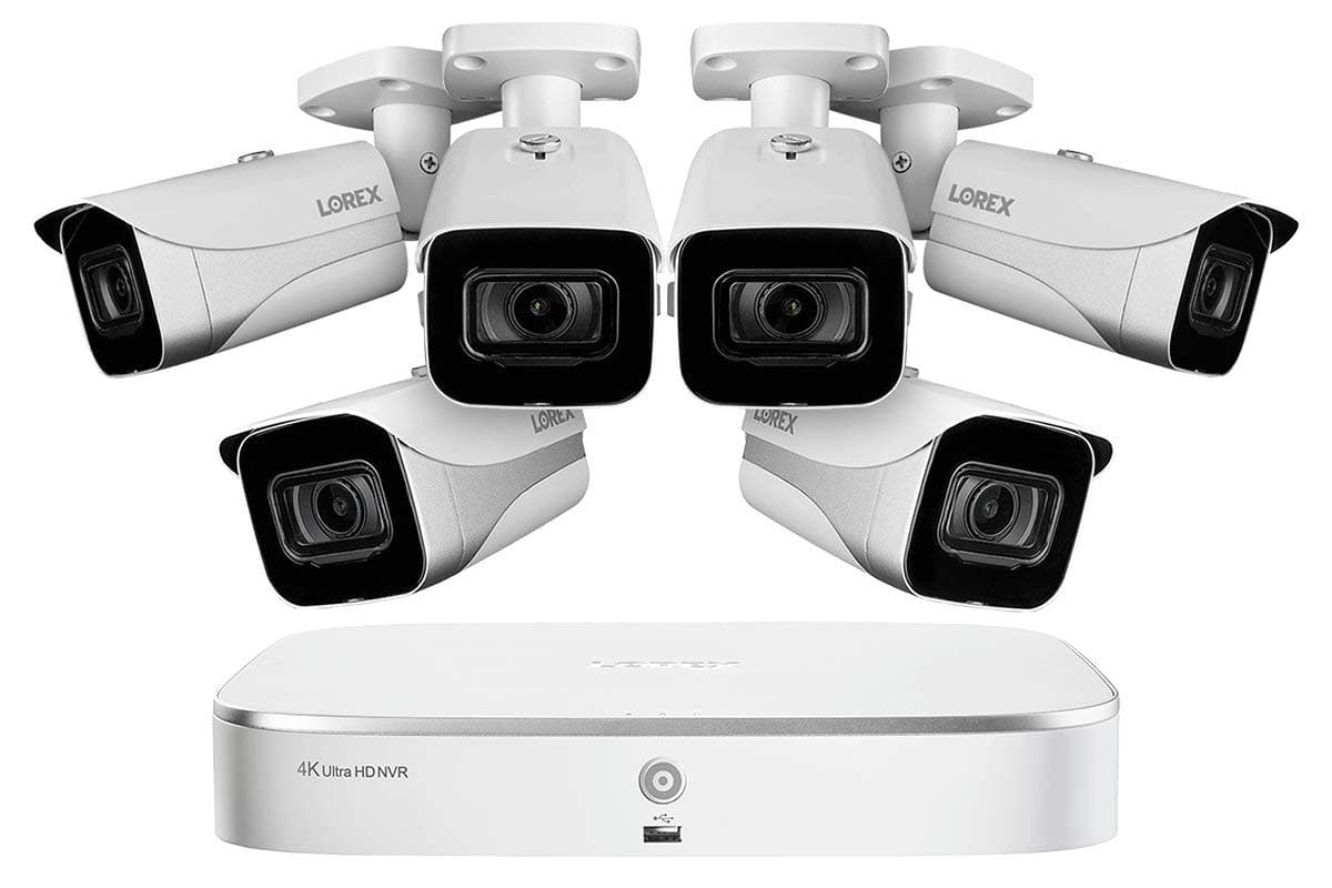 Lorex 4KAI86 4K Video Surveillance System w/Lorex N841A82 2TB NVR and 6 E861AB 4K Bullet Cameras Featuring Smart Motion Detection and Smart Home Voice Control