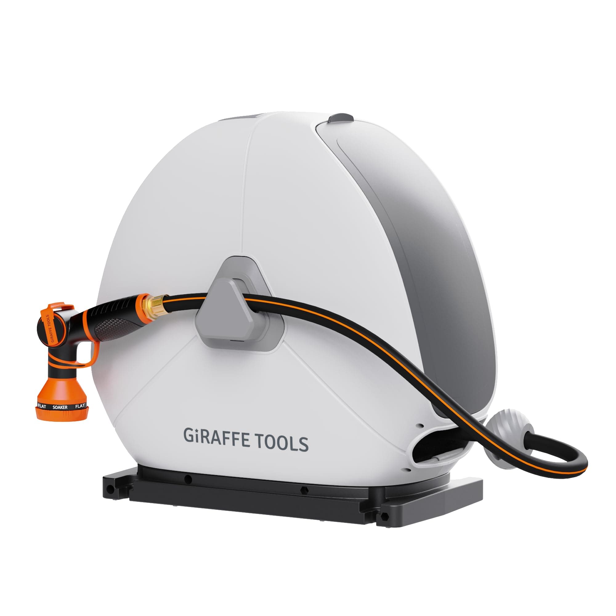 Giraffe Tools Ground Mounted Retractable Hose Reel 1/2 Inch x 82FT, Heavy Duty Automatic Rewind Garden Hose Reel, with Flexible Swivel Base for Lawn, Concrete Floor