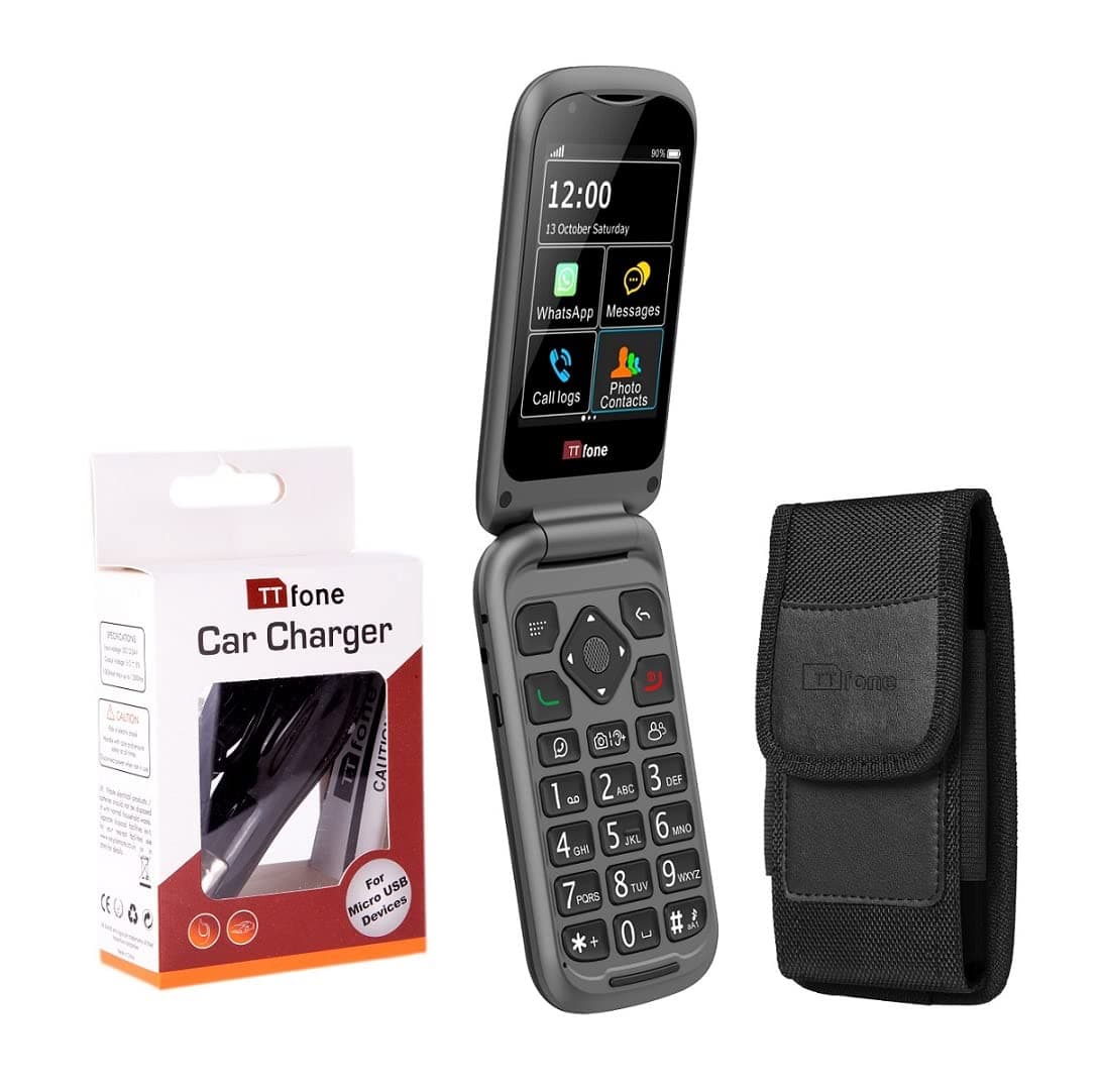 TT970 Whatsapp 4G Touchscreen Senior Big Button Flip Mobile Phone - Easy and Simple to Use (Bundle Deal)