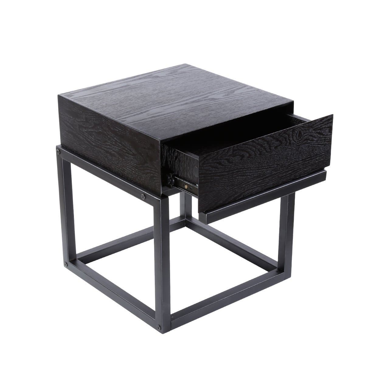 LSCUKOO End Side Table/Night Stand with Storage (Black)