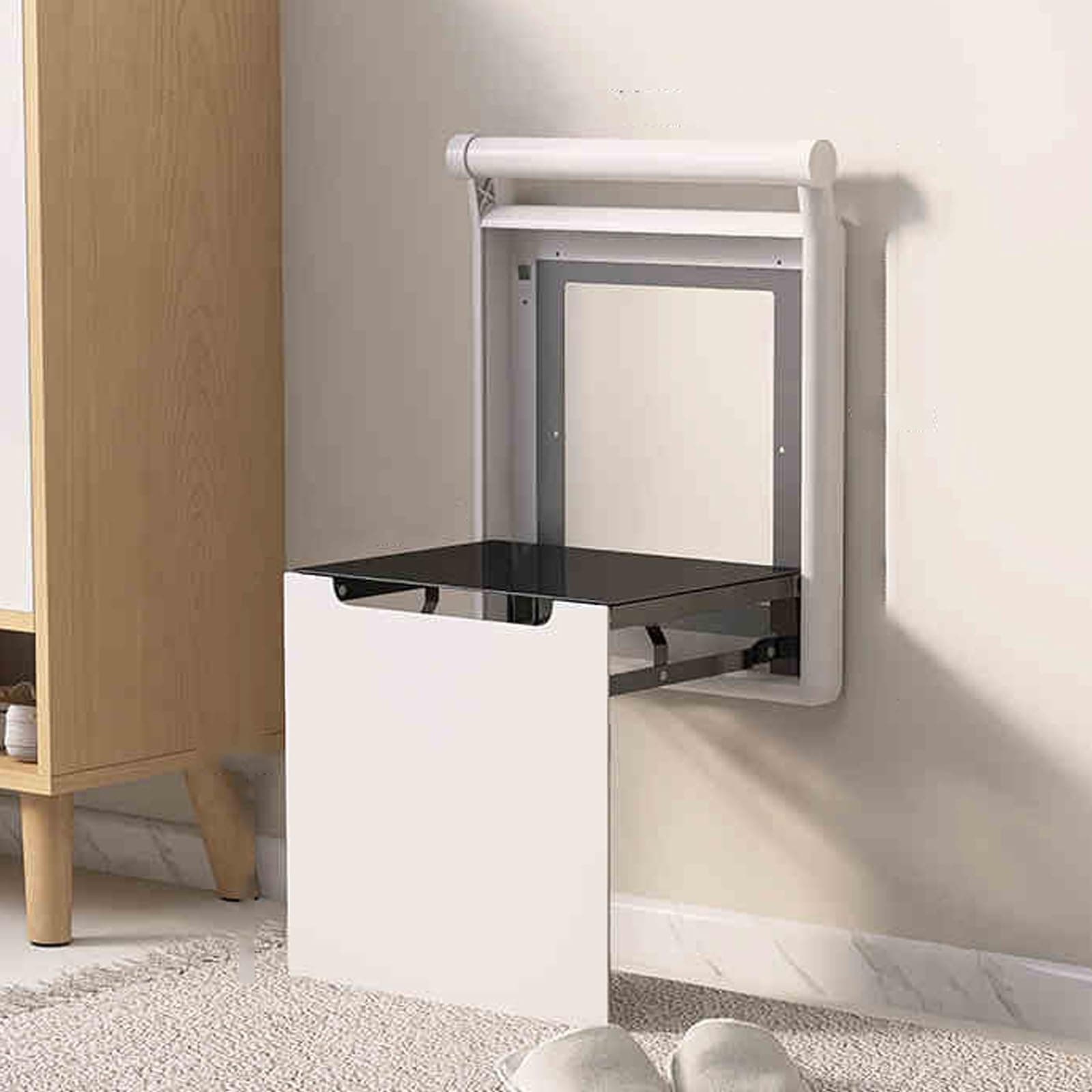 Folding Chair, Wall-Mounted Folding Stool Chair, Wall Seat Folding With Support Legs Saving Space Suitable For Various Occasions(A2)