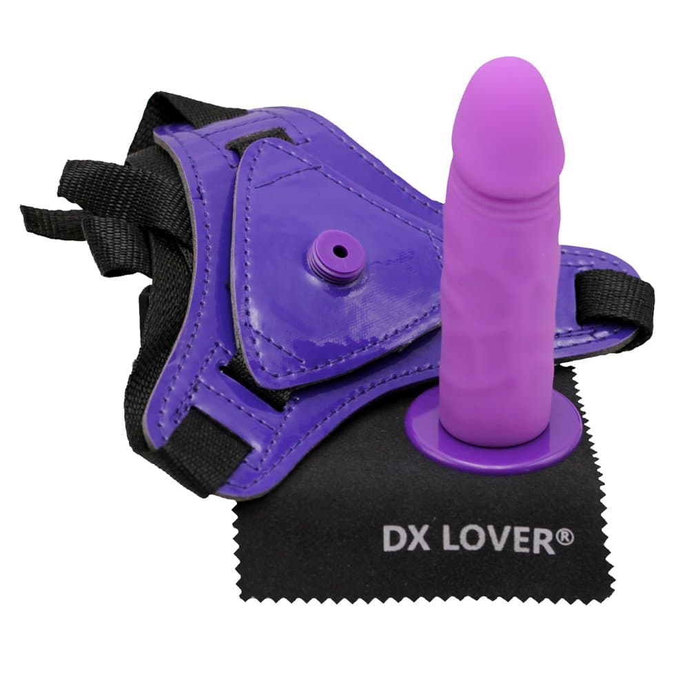 Mini Leather Adjustable Strap On Harness 4.55 Inch Color Purple