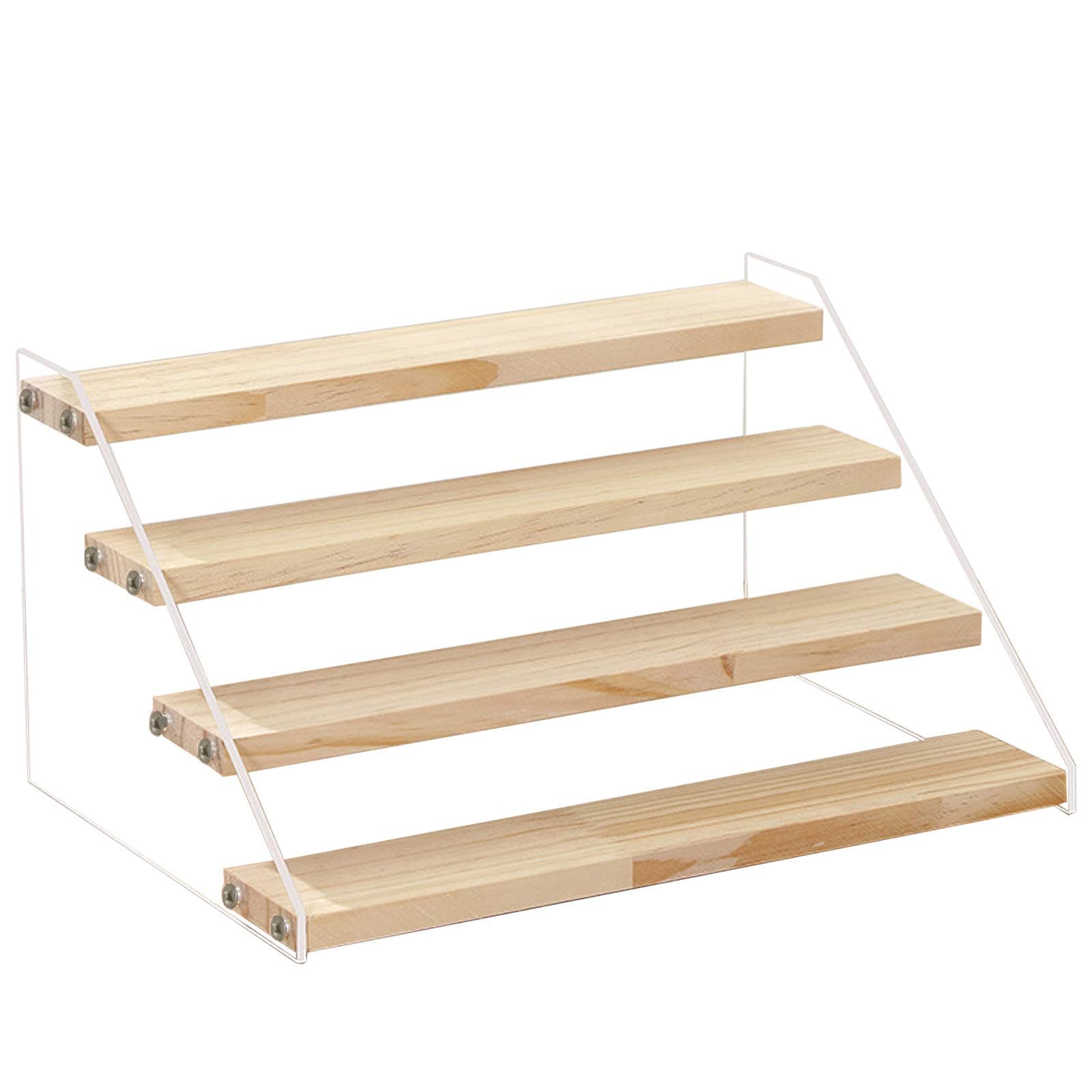 Wood Display Stand, 4-Step Display Riser Wood Shelf Display Shelves for vendors,Pop Figures, Cupcakes, Perfumes or Candies