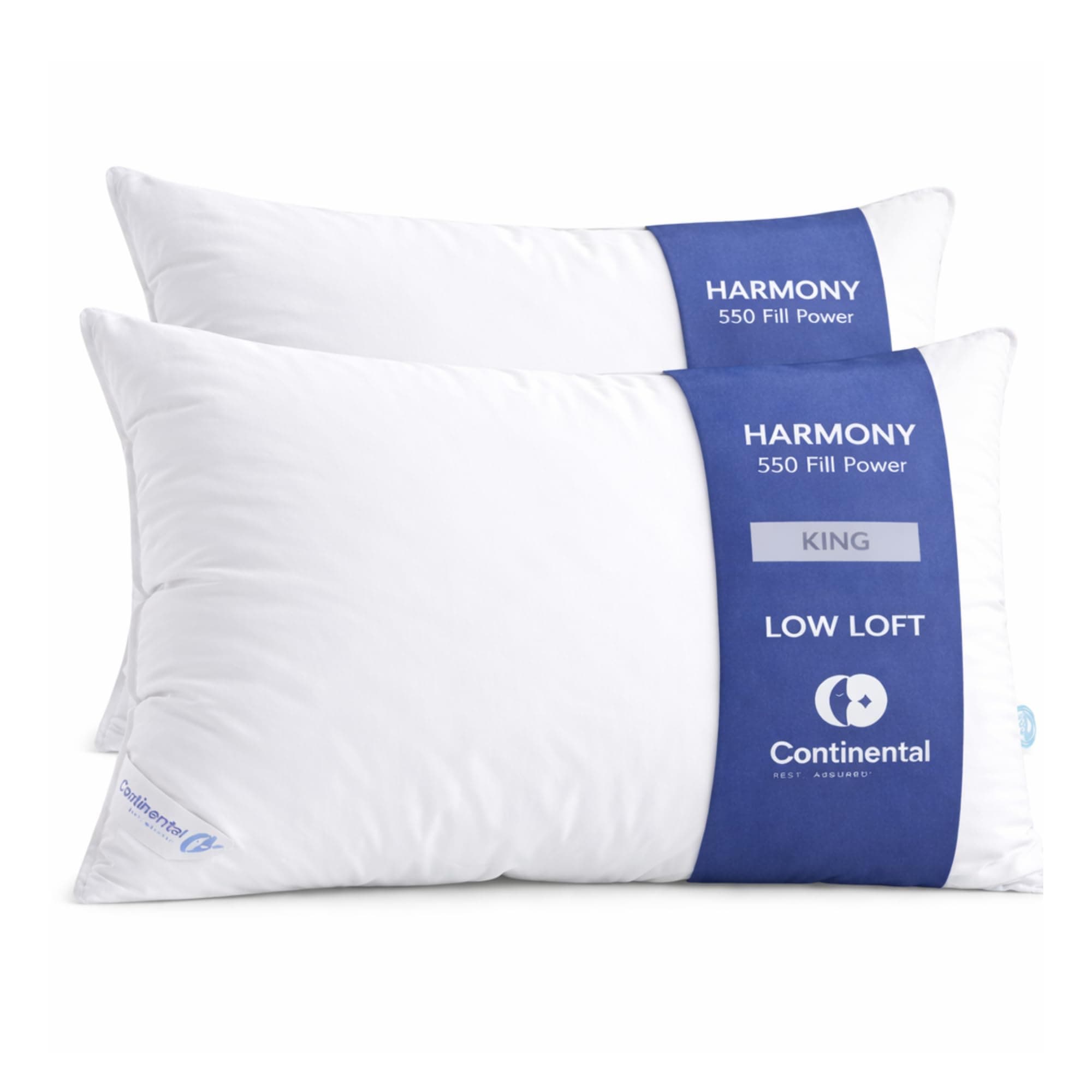 Continental Bedding Harmony White Goose Down Pillow 550 Fill Power Soft Loft 100% Cotton 300 Thread Count Shell King Size 2 Pack Made in USA