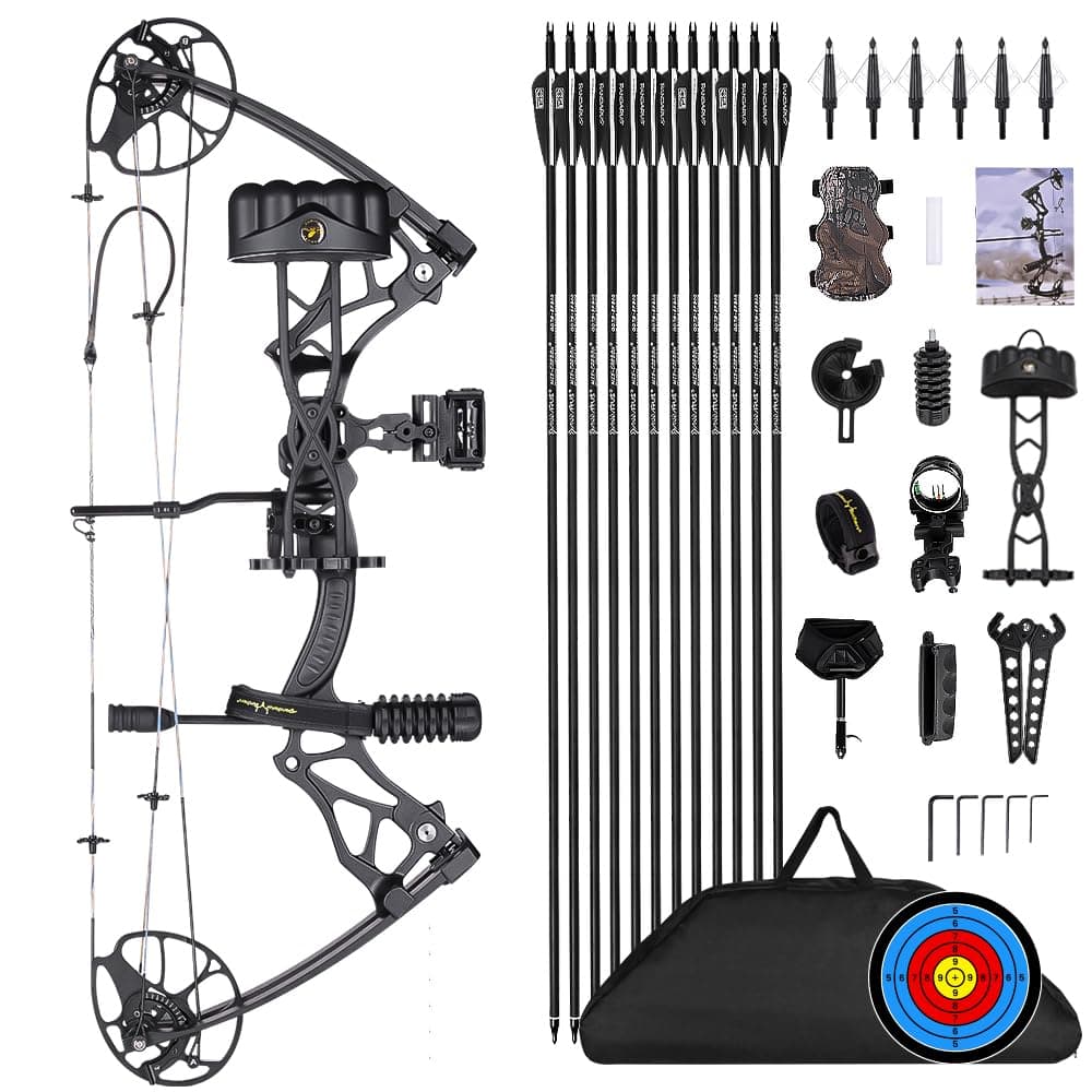 Compound Bow Package for Adults and Teens, 0-70 Lbs Draw Weight,23.5"-31" Draw Length,Limbs Made in USA,Lightweight Design,Archery Hunting Bow Set, Fully Adjustable,2024 New