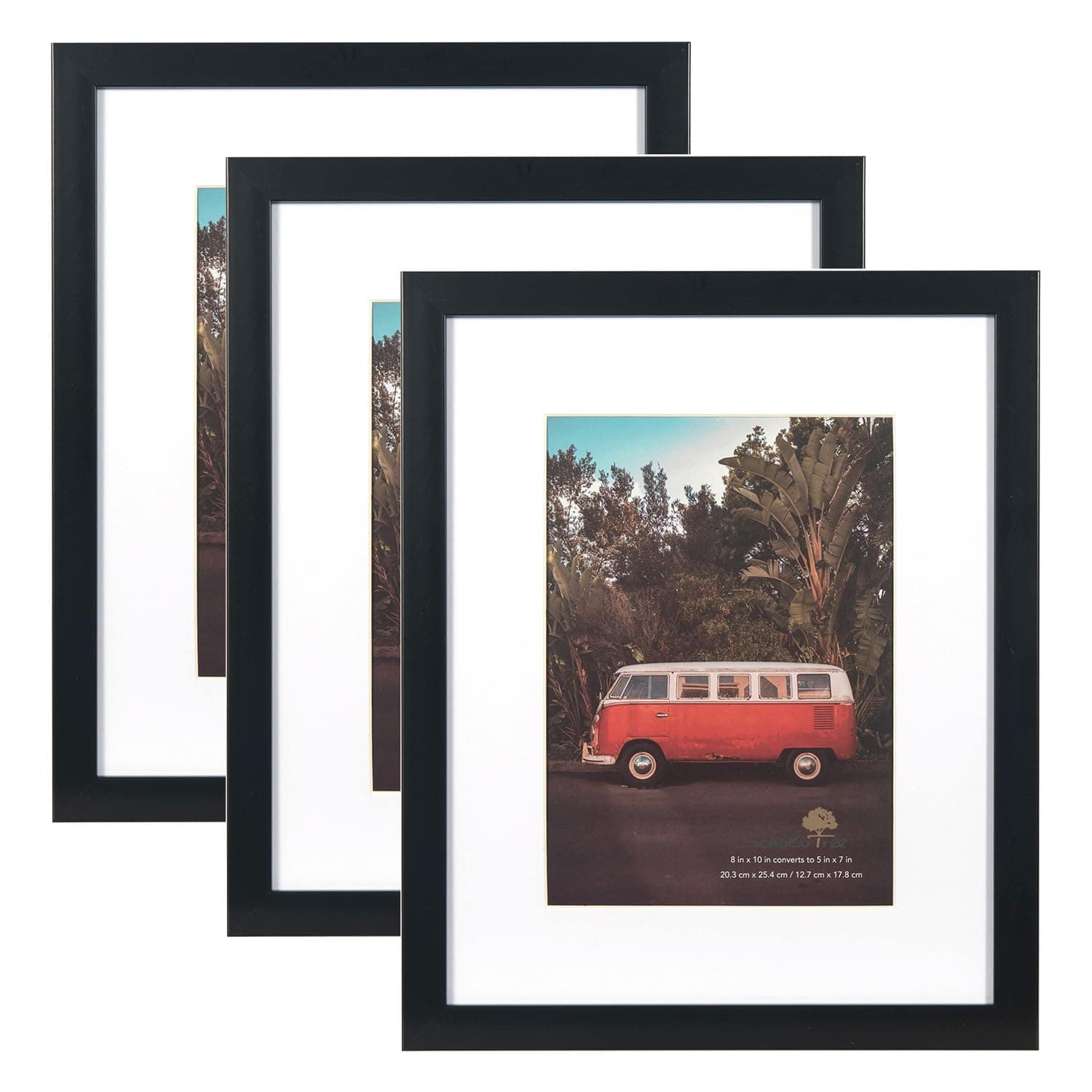 Scholartree Black 8x10 Picture Frames Set of 3, Display 8x10 without Mat or 5x7 with Mat on the Wall and talble