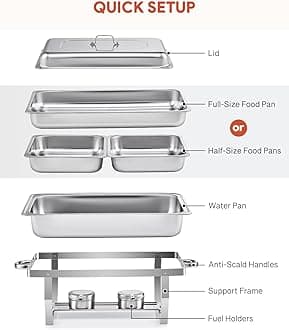 Wilprep Chafing Dish Stainless Steel Buffet Set Warming Container Food Warmer Heat Container Rechaud for Catering, Buffet and Party (Set of 2 2 x 1 + 4 x 1/2 GN Containers)
