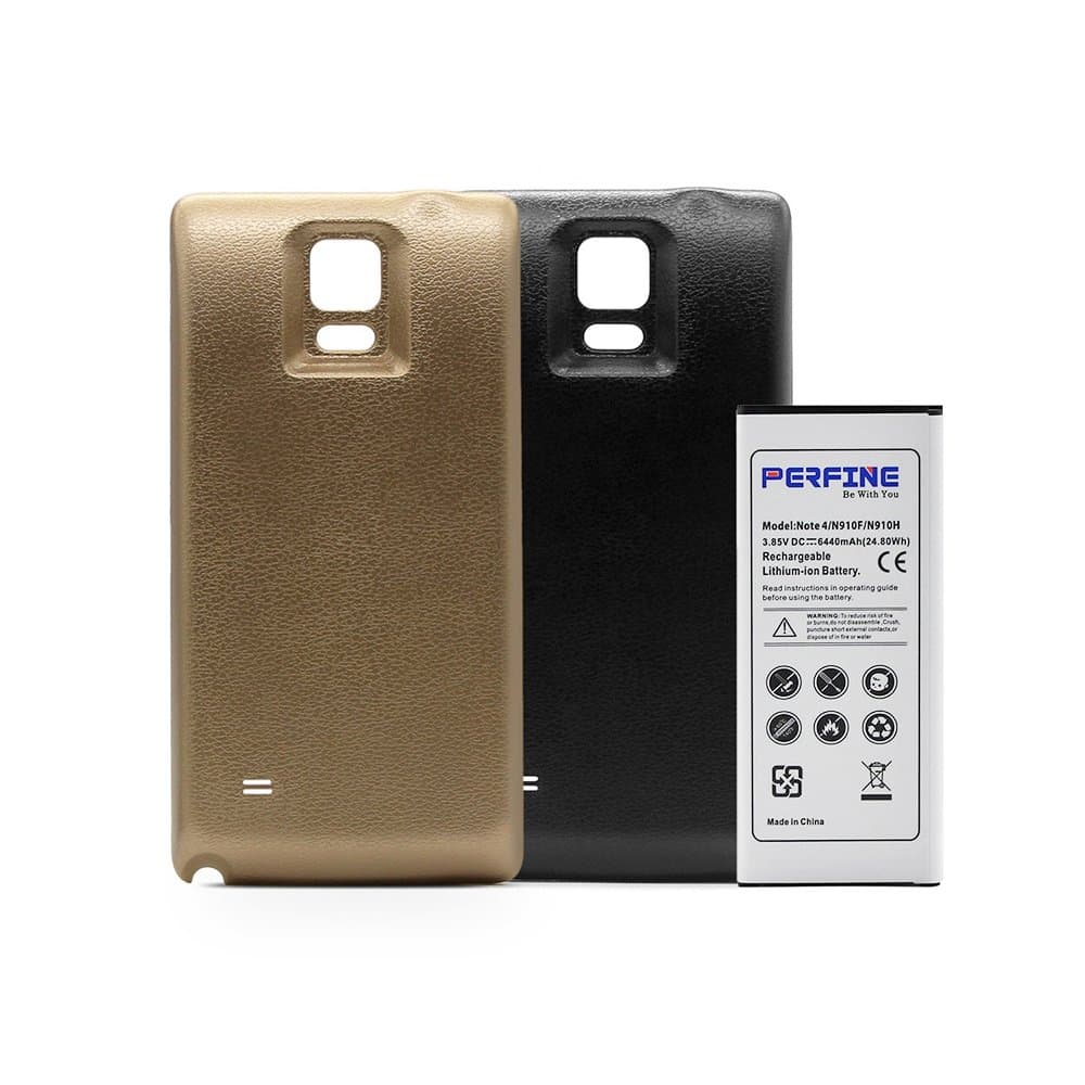 Perfine Battery for Samsung Galaxy Note4[6440mAh] Extended Battery with NFC for Galaxy Note4 / N910F / N910H Replacement Battery with 2 Back Case(Black-Gold)+(180-Days Free Warranty)