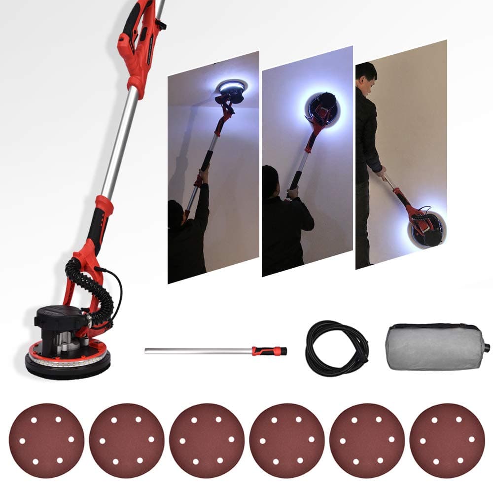FULLWATT 800W Electric Drywall Sander 5 Variable Speed with Auto Dust Collection System and 6 Sand Pads Drywall Vacuum