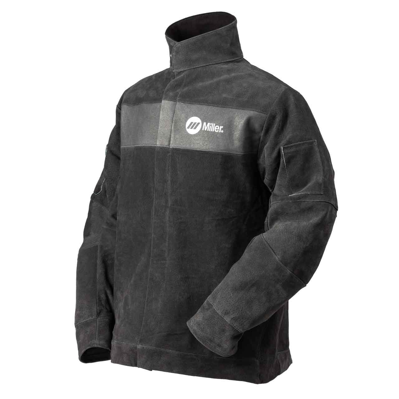 Welding Jacket, 2XL, 30" L, Gray, Leather