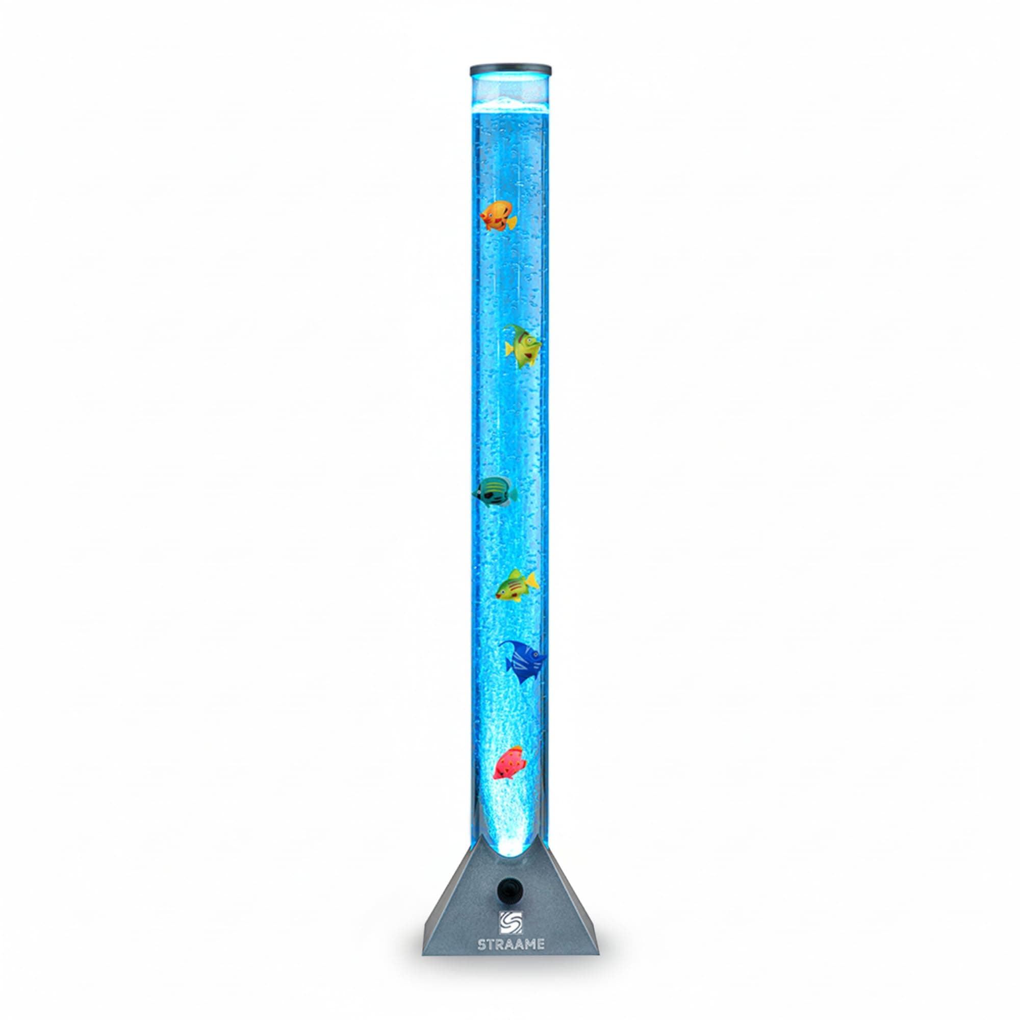 Straame 90cm Bubble Fish Lamp, Colour Changing LED Light, Sensory Room Decor & Mood Lamp, Includes Artificial Tropical Fish, Adjustable Bubble Tube, Plug-in Power, Silver Base