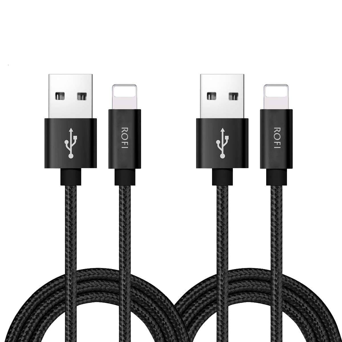 Compatible Phone Cable, [2Pack] 2FT Nylon Braided Fast Charging USB Cord Replacement for Phone X 8 8 Plus 7 7 Plus 6s 6s Plus 6 6 Plus 5 5S 5C SE Pad Air Mini and More (2 Pack Black, 2 FT)