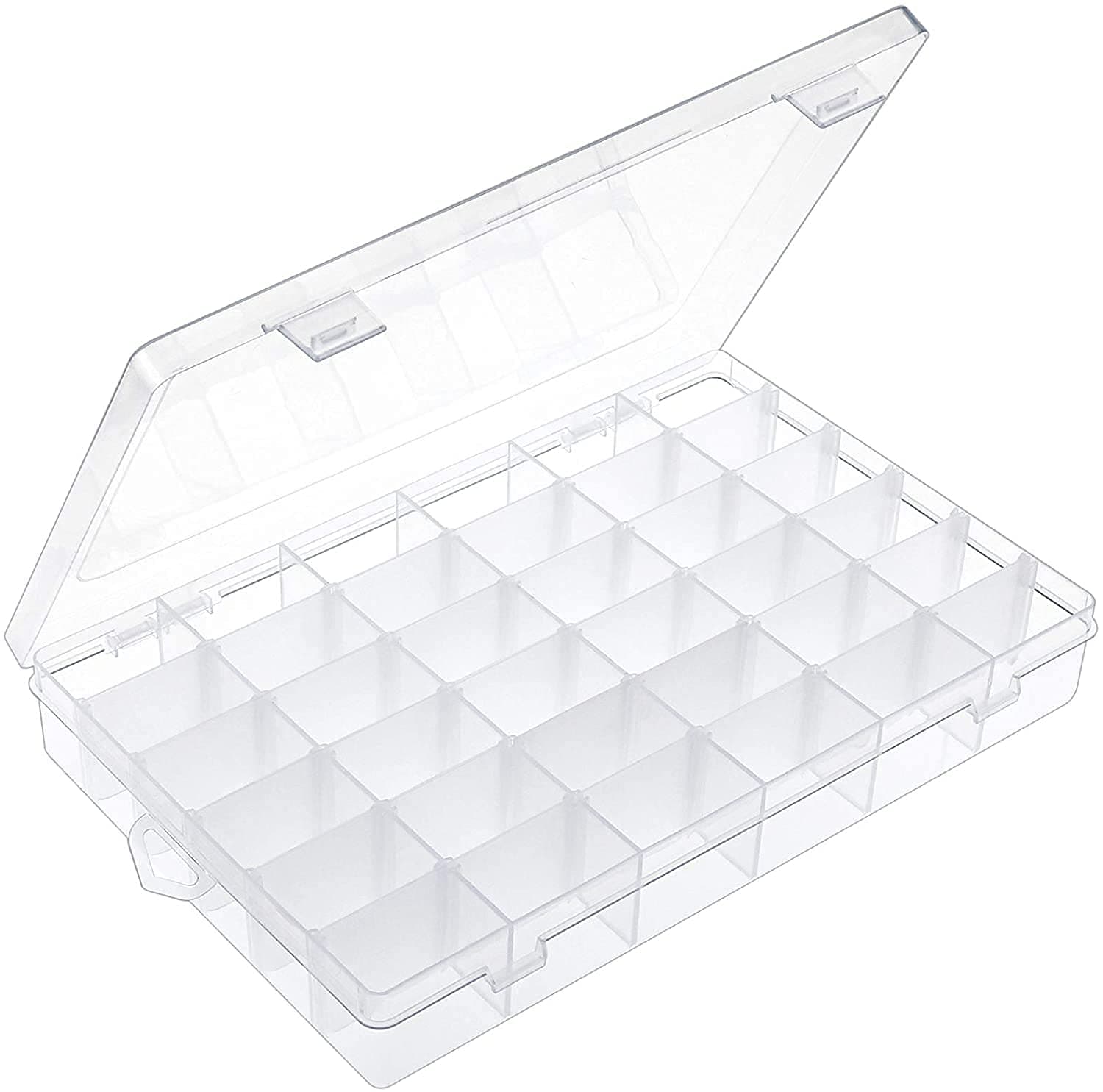 OUTUXED 36 Grids Clear Plastic Organizer Box with Adjustable Compartment Dividers Rock Collection Box for Bead, Nails, Jewelry, Art, DIY Crafts, Fishing Tackle, Small Items Organizers and Storage