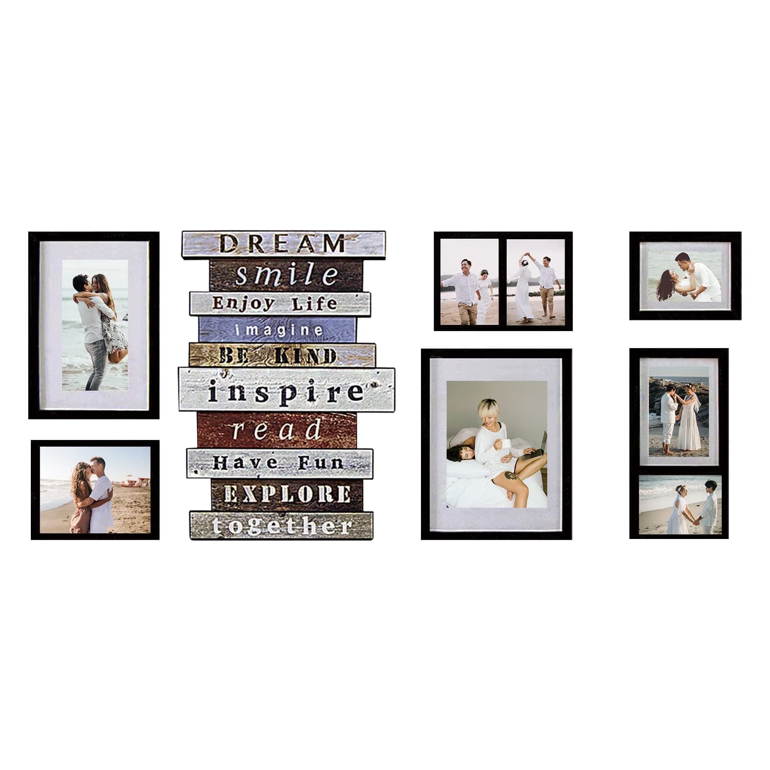 HELLO LAURA - Photo Frame Set for Wall Picture Frames Collage Set Gallery Wall Hanging Frame Set - Multi Sockets with Inspiring Decor Bar for Family Friends Graduation Wedding Gifts