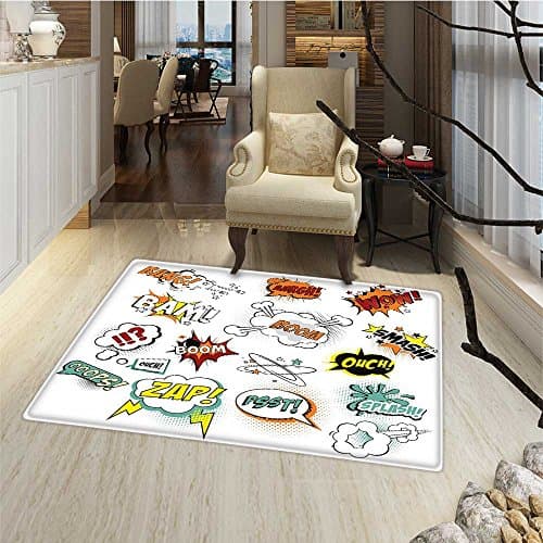 Superhero Bath Mat for tub Old Fashioned Comics Inspired Artwork Retro Fictional Effects Cartoon Motifs Floor Mat Pattern 24"x48" Multicolor