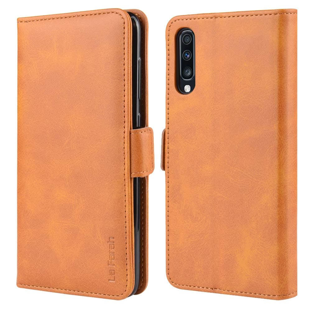La Farah Samsung Galaxy A70 Case,Leather Flip Case Protective Cell Phone Wallet with Card Holders and Kickstand for Samsung Galaxy A70 - Vintage Orange