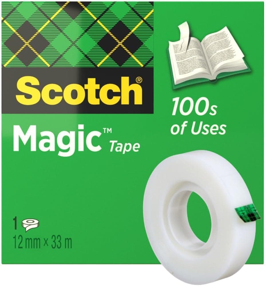Scotch Magic Tape, 1 Roll, 12 mm x 33 m - General Purpose Sticky Tape for Document Repair, Labelling & Sealing