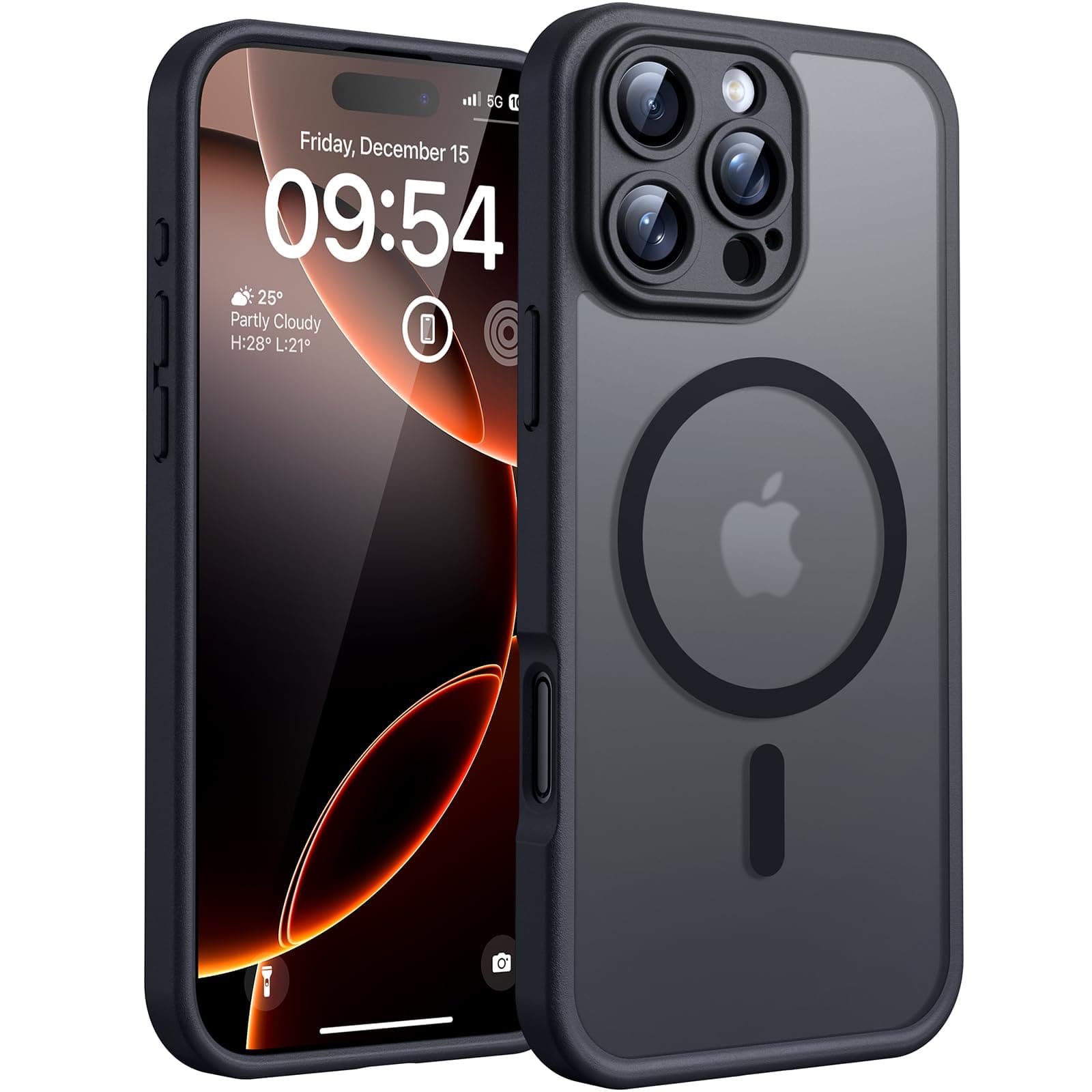 Magnetic for iPhone 16 Pro Max Case 6.9-Inch, Fit for MagSafe, Upgraded [Full Camera Protection], [14FT Military Grade Drop Tested] Shockproof Slim Translucent Matte Back Phone Cover (Black)