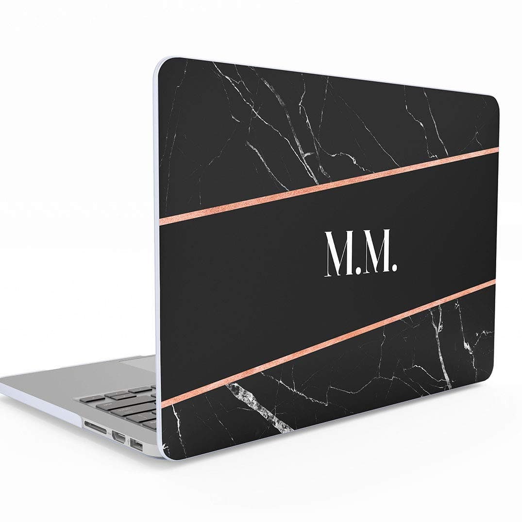 Personalised Customizable Letters Name Initials Custom Quote Rose Gold Black Marble Macbook Air 13 inch Case With Retina Display and Touch ID, Model: A1932, Release 2018-2019, Hard Case Cover