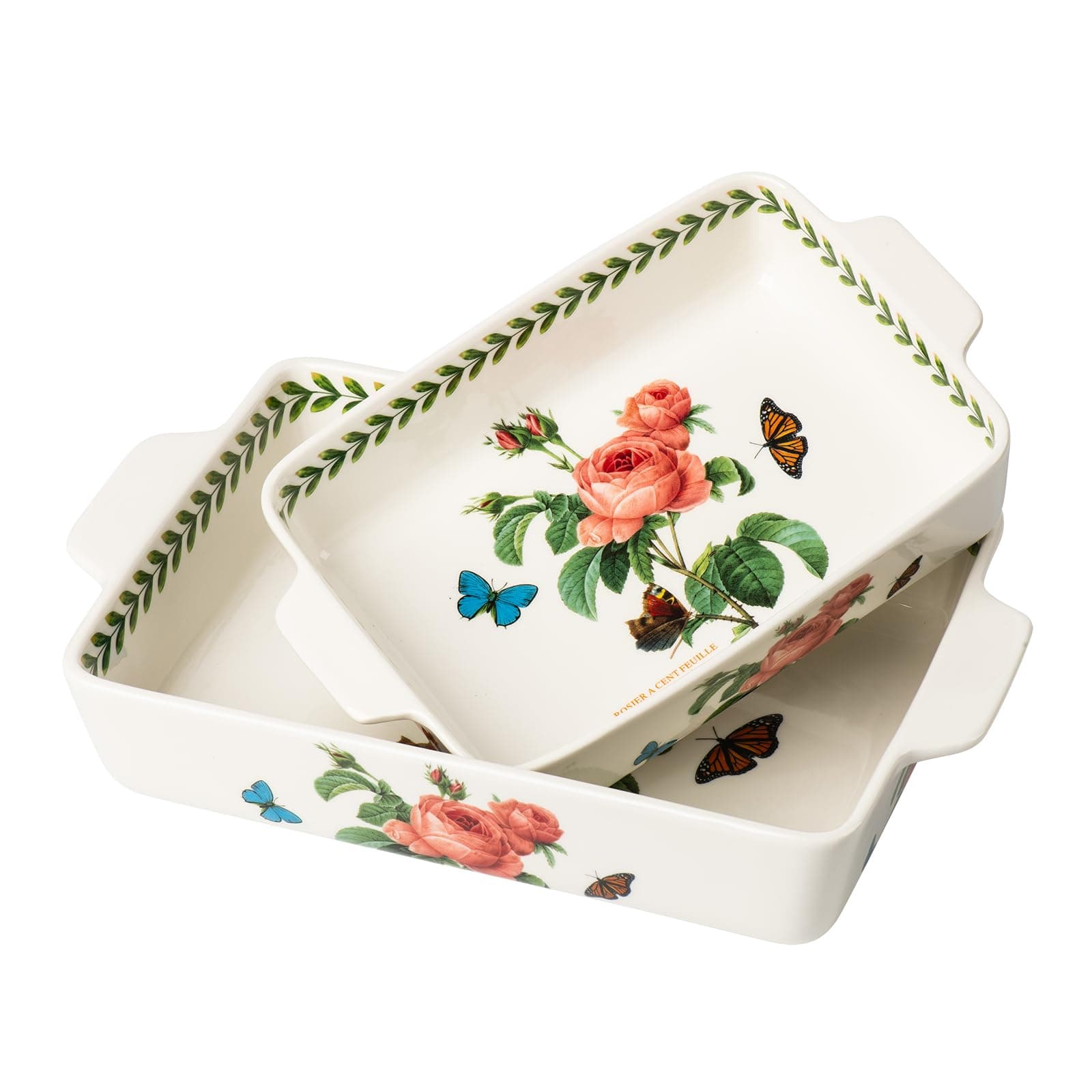 ONCCI In-Glaze Ceramic Baking Dish Set of 2 - Rectangular with Handles,Casserole dishes 10.8 * 7.99in & 8.58 * 6.54inch Sizes - Oven Safe for Cooking, Baking, Casseroles - Dishwasher Safe(Pink Rose)