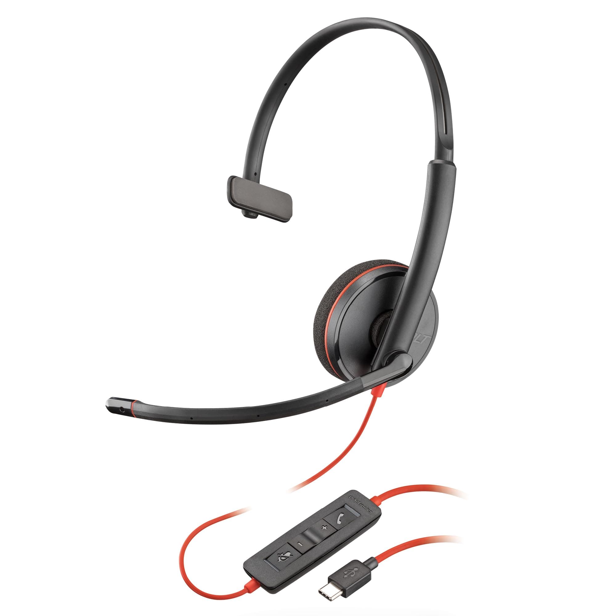 – Poly Blackwire 3210 Wired Headset - Noise-Canceling Mic - Single-Ear Design - Connect to PC/Mac via USB-C or USB-A - Works w/Teams, Zoom