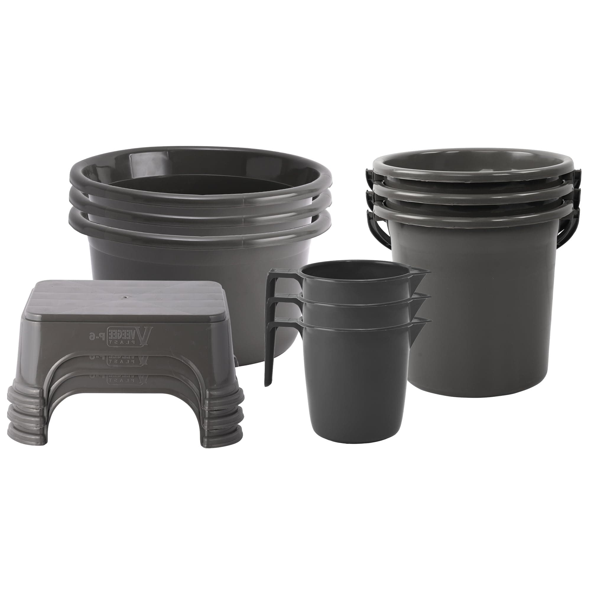 Kuber Industries Set of 12 Bathroom Combo Set | Bathware Set | Each 3 Piece Tub-Bucket-Mug & Stool Combo Set for Bathroom | Bathing Combo Set | Modern Bathroom Accessories Set | Gray