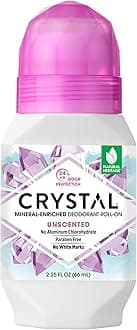 CRYSTAL Mineral Deodorant Roll-On Unscented Body Deodorant With 24-Hour Odor Protection, Aluminum Chloride & Paraben Free, 2.25 FL OZ (Packaging May Vary)