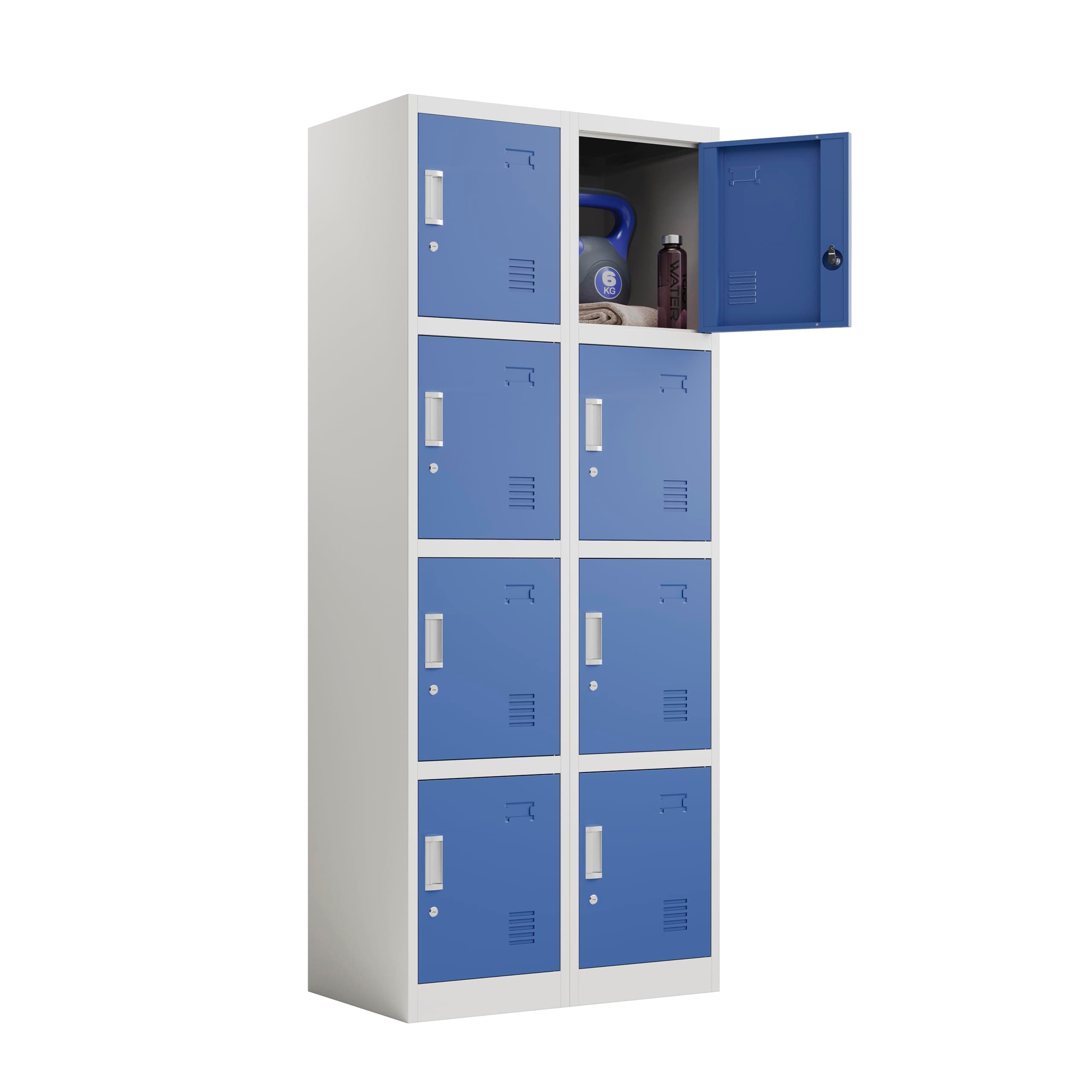 Racking Solutions 2 x 4 Door Metal Storage Lockers, Blue & Grey Steel Lockable Unit, Staff Gym School Changing 1850mm H x 380mm W x 450mm D