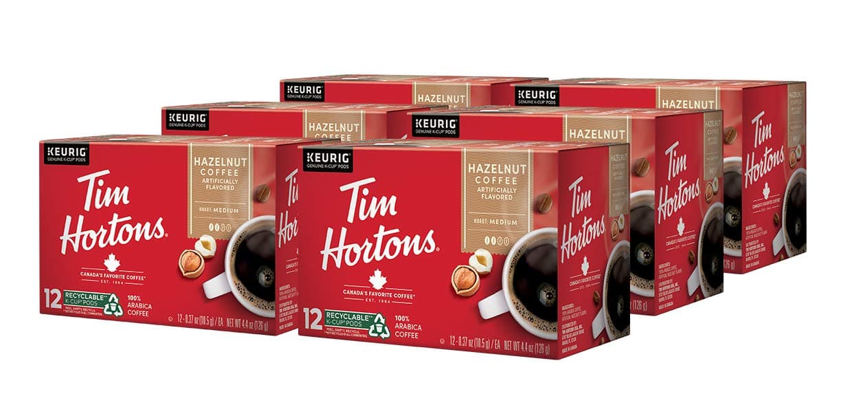 Hazelnut Flavored, Medium Roast Coffee, Single-Serve K-Cup Pods Compatible with Keurig Brewers, 72ct K-Cups, 6x12ct Boxes, Red