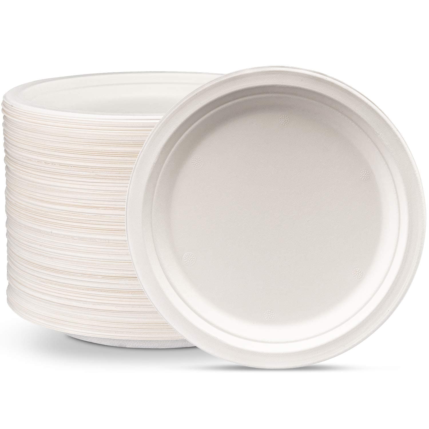 Comfy Package 100% Compostable 9 Inch Heavy-Duty Plates [125 Pack] Eco-Friendly Disposable Sugarcane Paper Plates, White