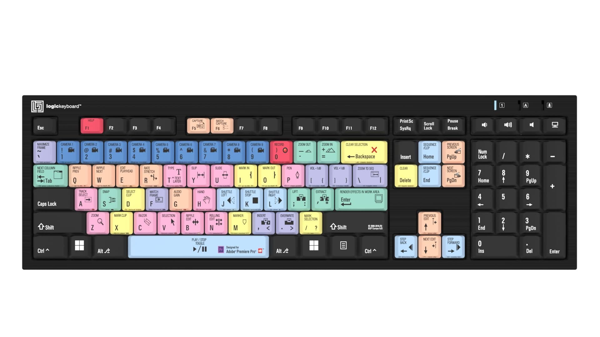 Logickeyboard 'Slimline Nero' Designed for Editing in Adobe Premiere Pro on Windows PC • p/n LKBU-PPROCC-BJPU-US