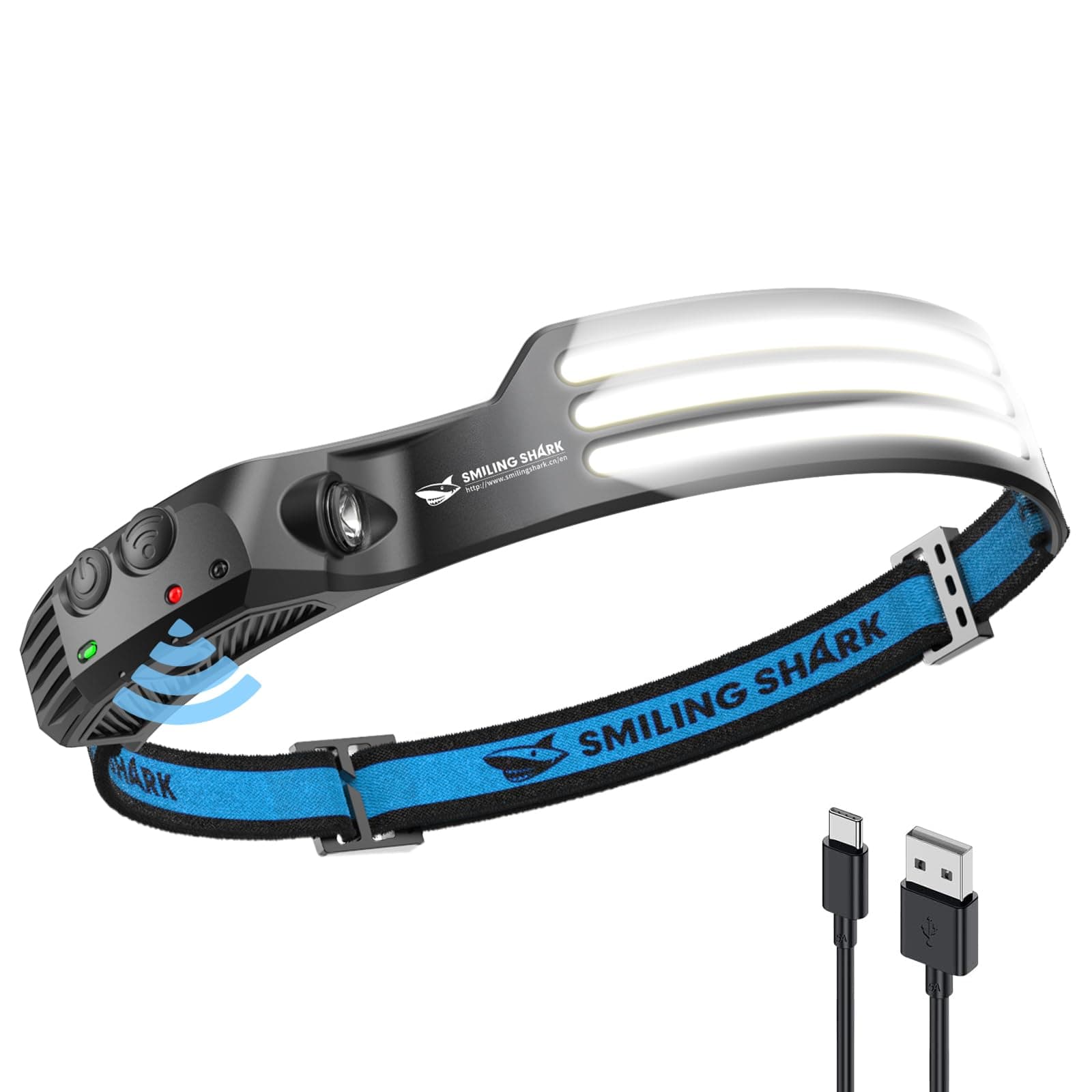 Smiling Shark LED Headlamp, 230°Wide Angle 3*White Light Strips The Brightest Head Lamp Rechargeable Waterproof Headlight for Camping Hiking Outdoor, Head-Lamp-LED-Frontale-Light