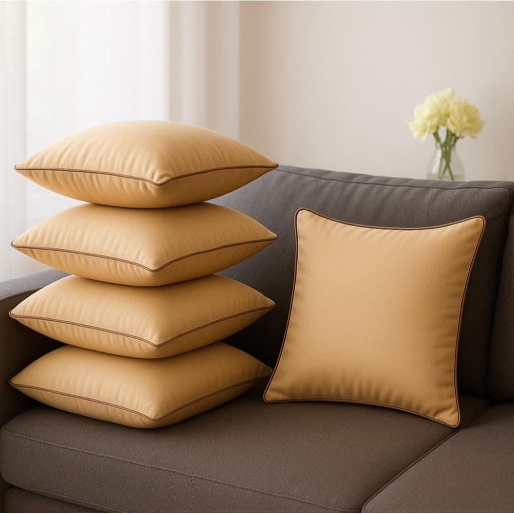 Wakefit Cushion for Sofa | Super Soft Fabric Cushion Pillow, Throw Pillow for Sofa | Premium Fresh Hollow Fibre Filling | 16x16 Inches | Beige | Set of 5