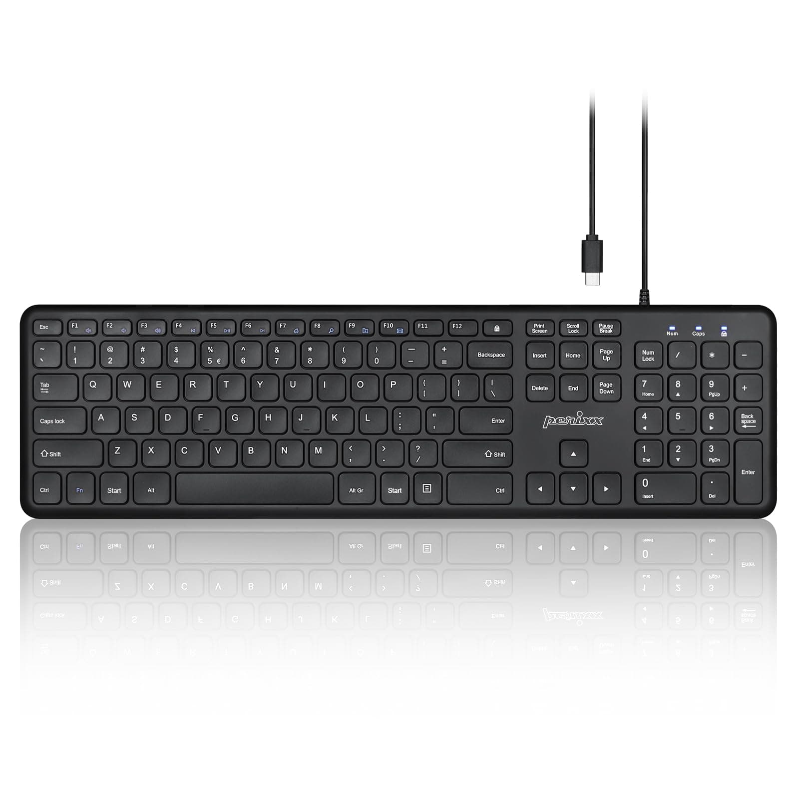 Perixx PERIBOARD-210C Wired Full-Size USB C Keyboard with Quiet Scissor Keys - Compatible with Mac, iPad, Windows, Chromebook, Tablets, Desktop, and Laptops - Black - US English (PB-210CBUS-11729)