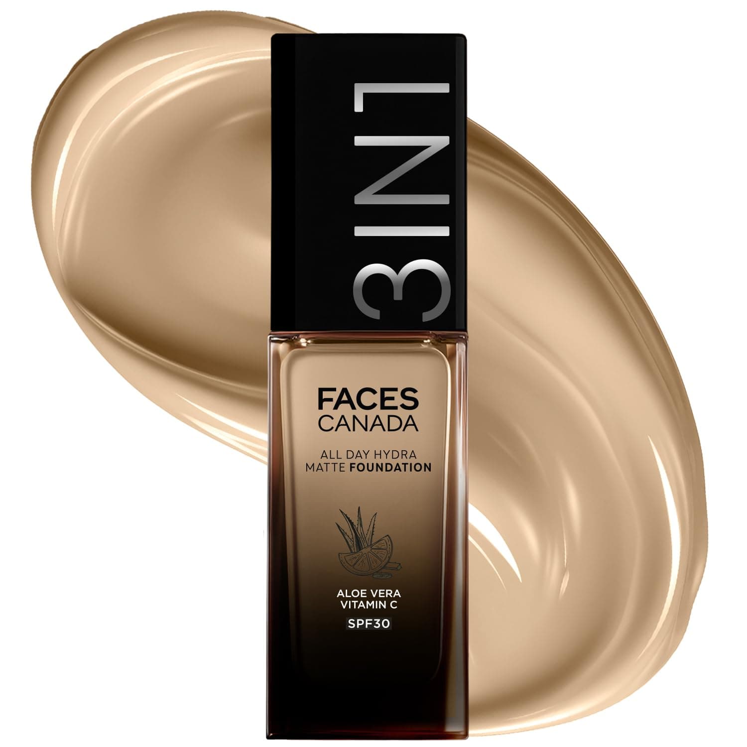 All Day Hydra Matte Foundation | 3-in-1 Foundation + Moisturizer + SPF 30 | 24 HR Aloe Hydration & Vitamin C | 10HR Long Wear | Medium to High Buildable Coverage | 25ml