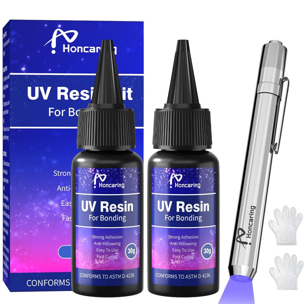 UV Resin Kit with Light, 60g/2oz Fast Drying Beginner-Friendly Kit, Bonding & Repairing in Seconds, 30g*2 Clear UV Glue with UV Penlight for Resin, Plastic, Glass, Acrylic