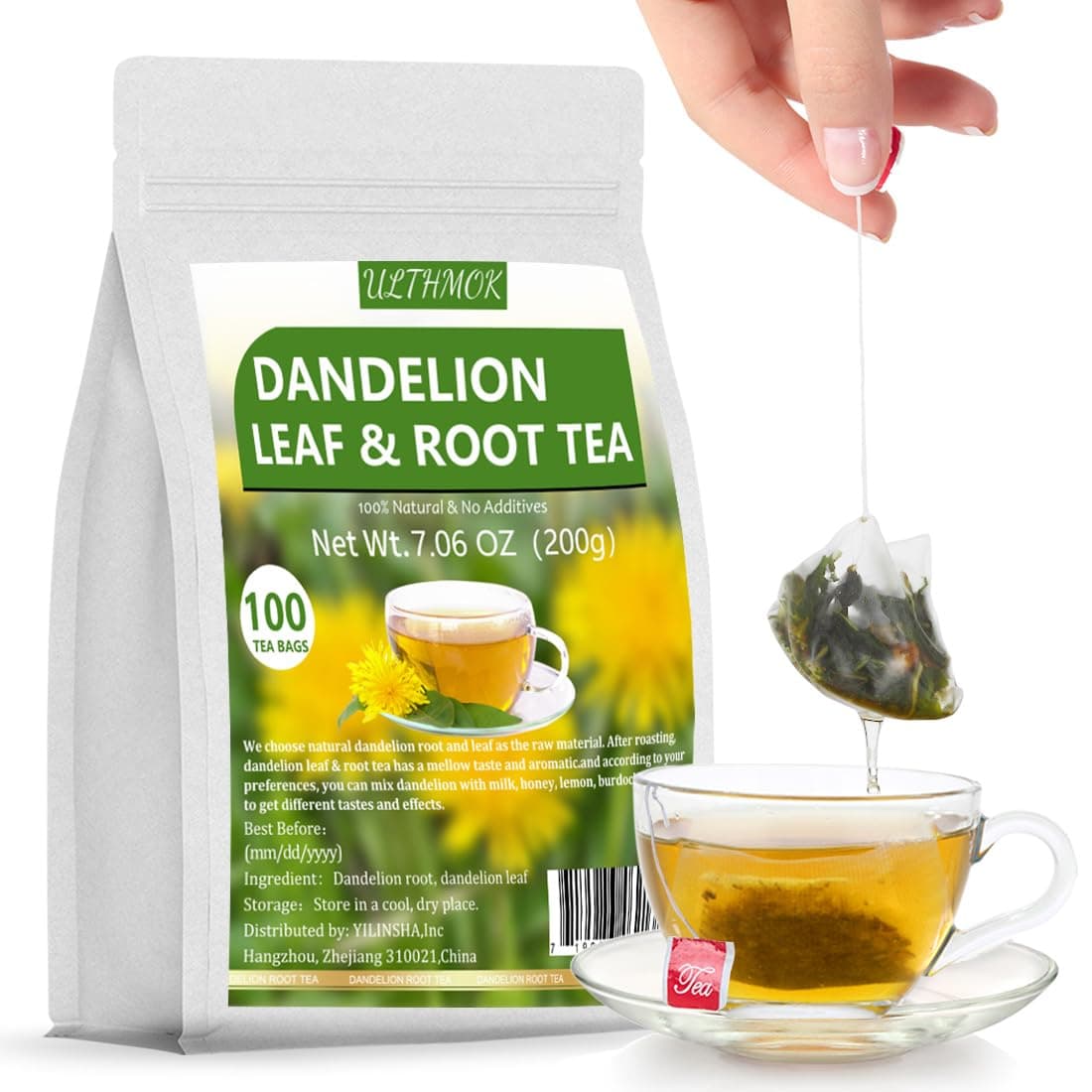 Premium Dandelion Root & Leaf Tea,100 Tea Bags/7.06Oz,for Liver Detox,100% Natural & No Additives.…