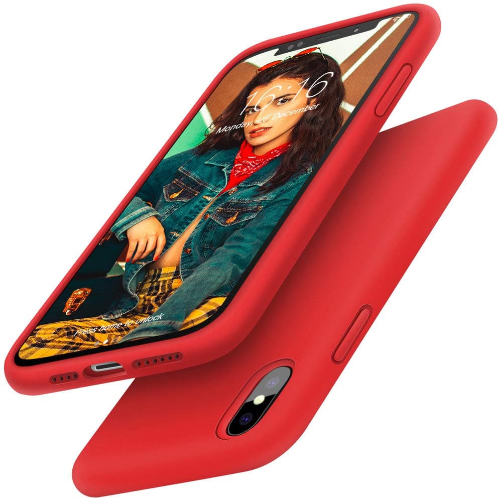 Gorain Case for iPhone XS Max, Liquid Silicone Shockproof Gel Rubber Cover Drop Protective Case with Soft Microfiber Lining for iPhone XS Max 6.5 inch-Red